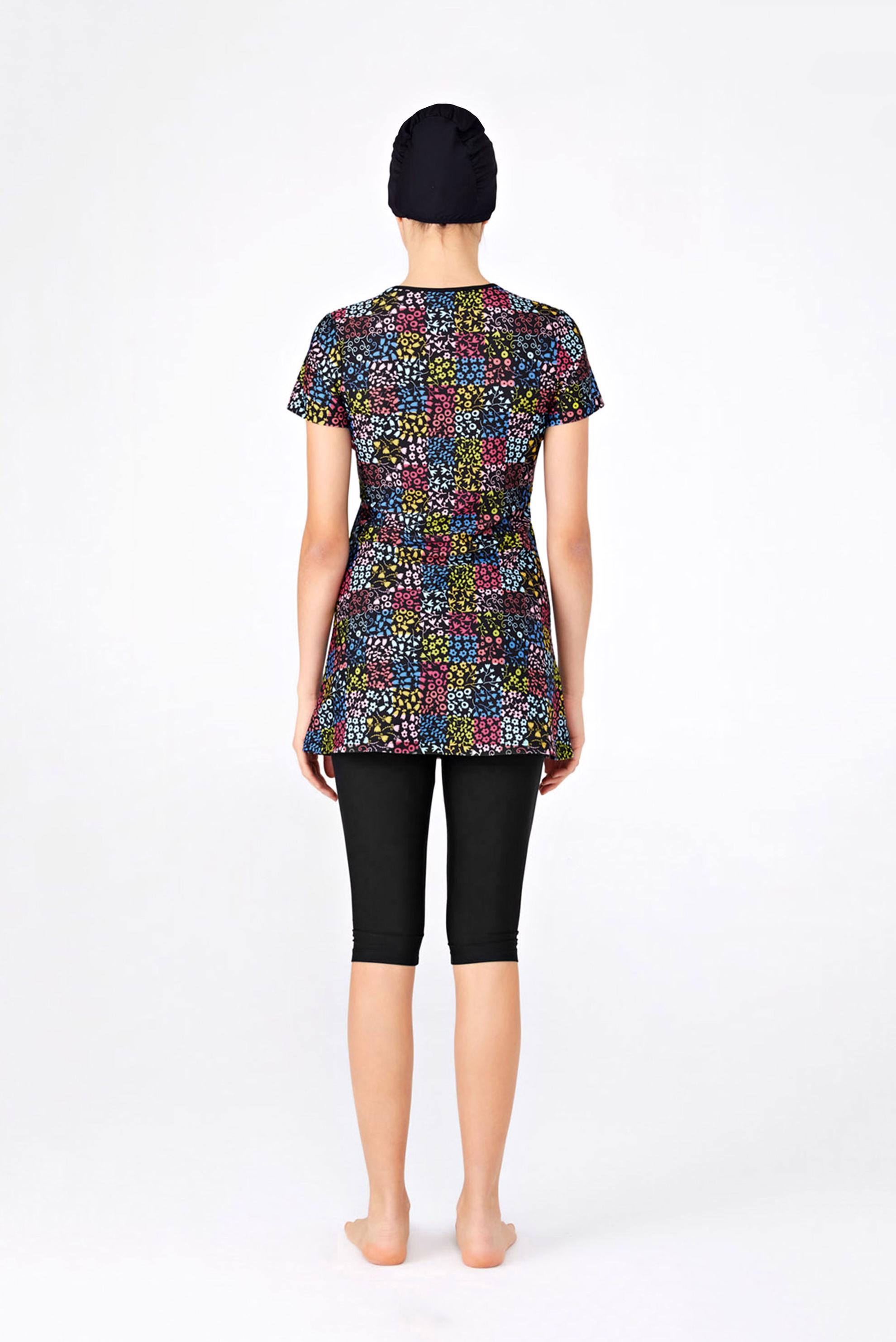 Hijab clothing BLACK MIXED PATTERNED POOL SWIMSUIT 3314 