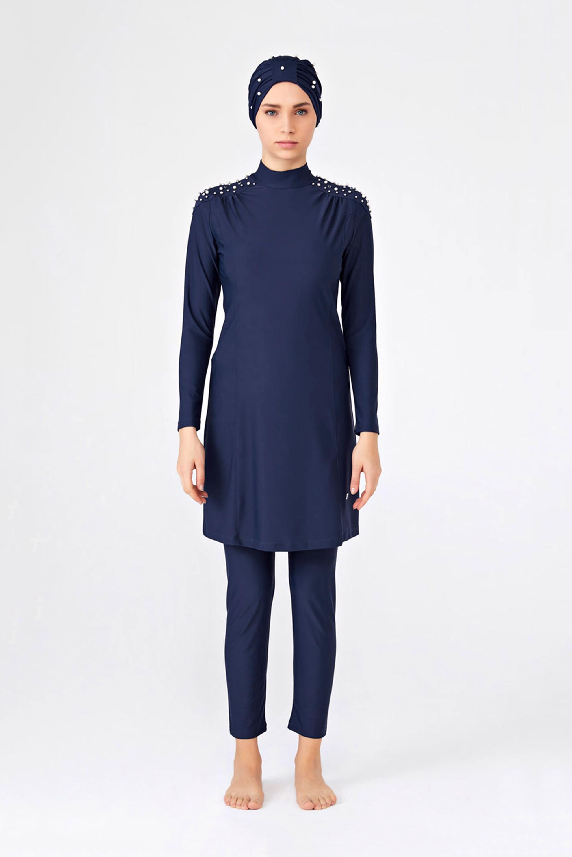 Tesettür giyim LACİVERT İNCİ VE TAŞ İŞLEMELİ TESETTÜR MAYO 4240 