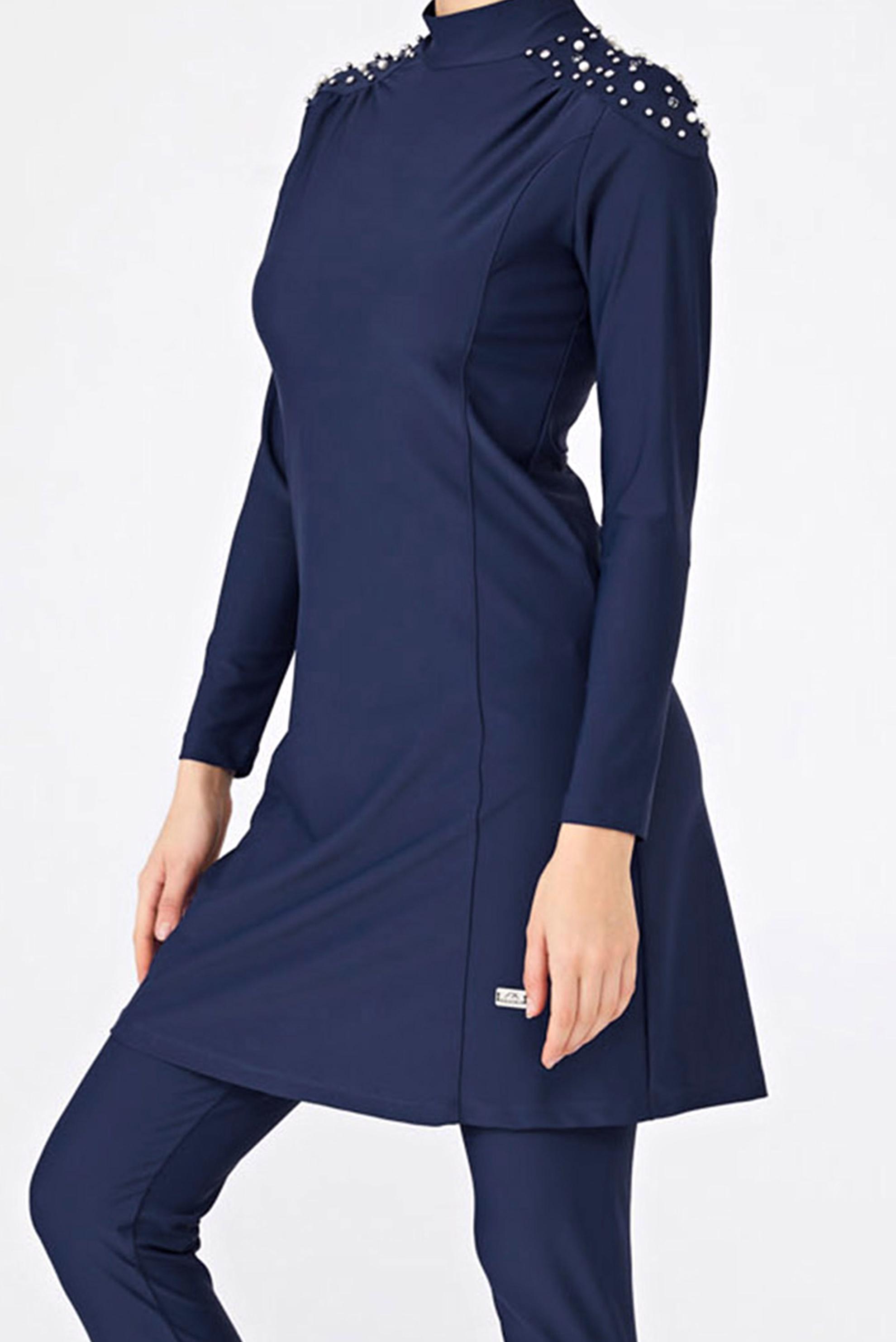 Tesettür giyim LACİVERT İNCİ VE TAŞ İŞLEMELİ TESETTÜR MAYO 4240 