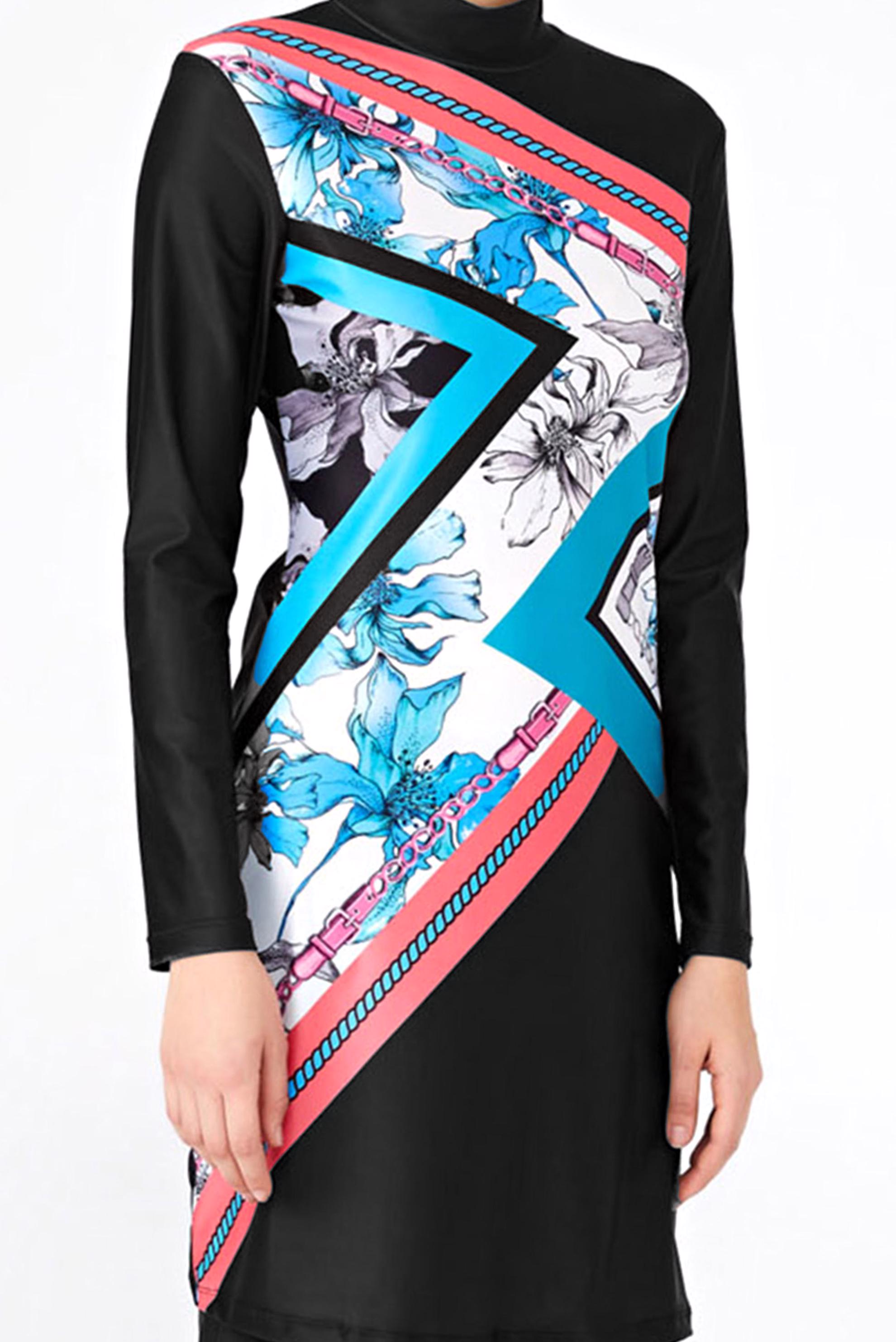 Tesettür giyim SİYAH MİX DESENLİ TESETTÜR MAYO  4272 