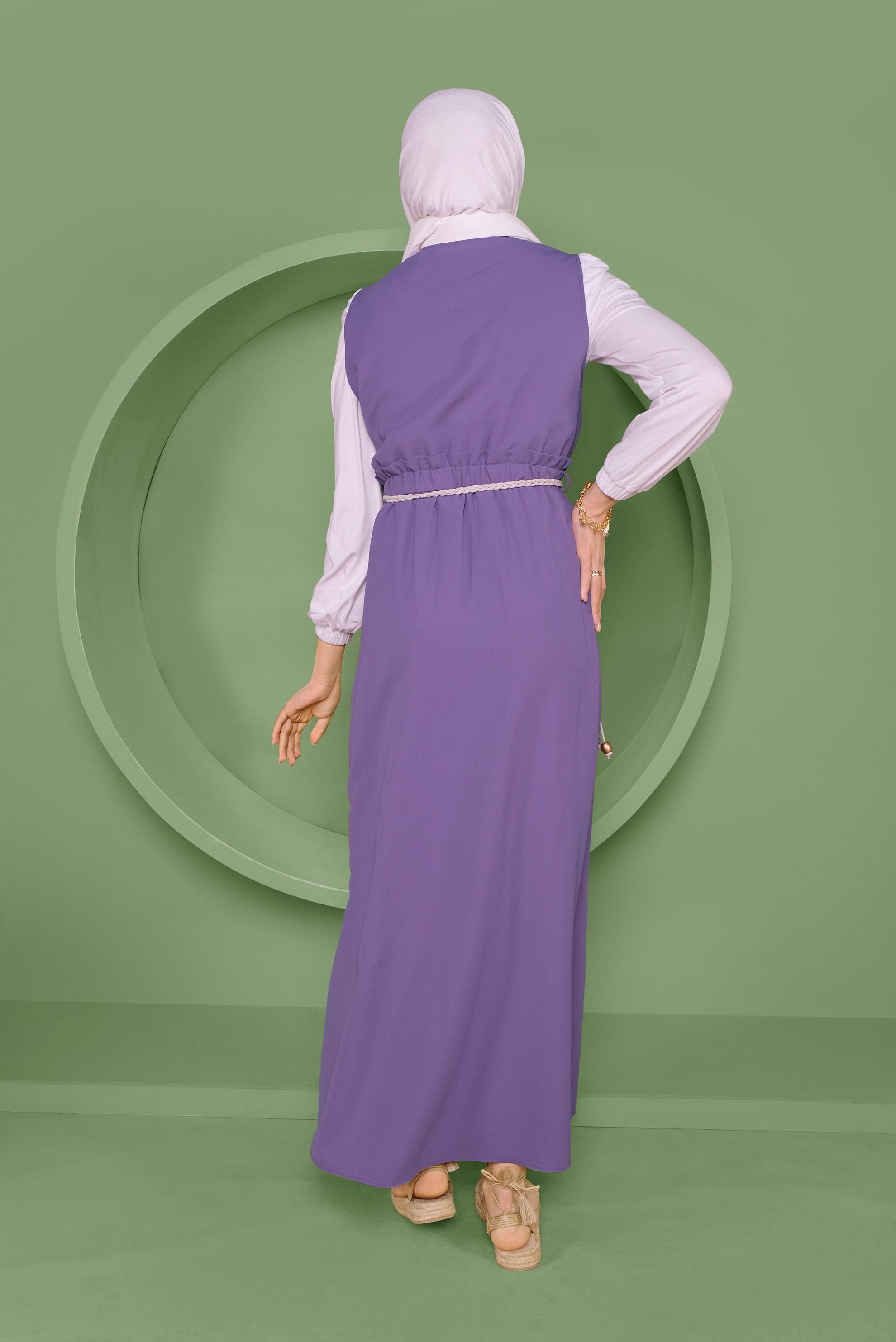 Tesettür giyim MOR BEL KISMI LASTİKLİ DÜĞMELİ İKİLİ JİLE 41410