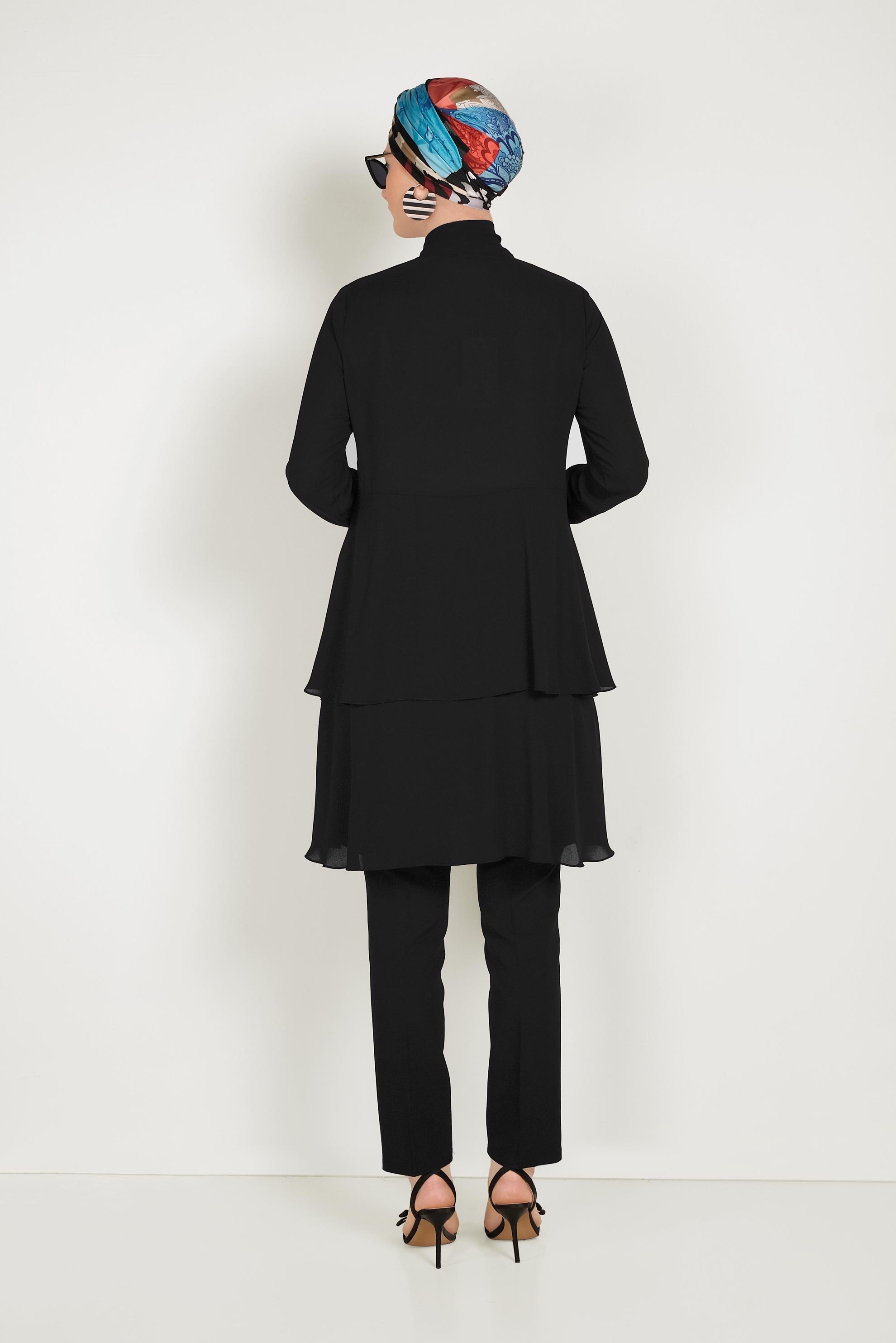 Tesettür giyim SİYAH DÜĞMELİ KUMAŞ PANTOLON 70051	