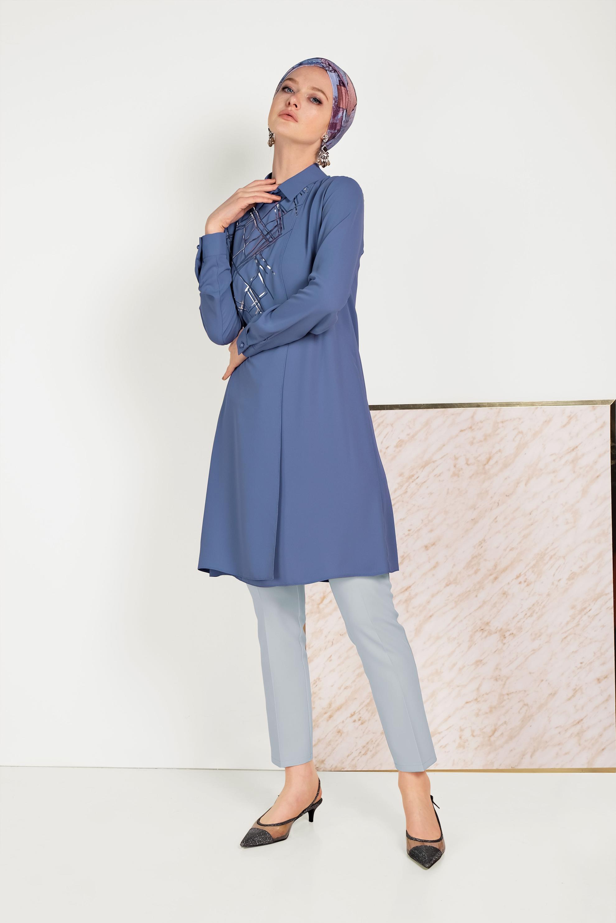 Tesettür giyim GÜMÜŞ DÜĞMELİ KUMAŞ PANTOLON 70051	