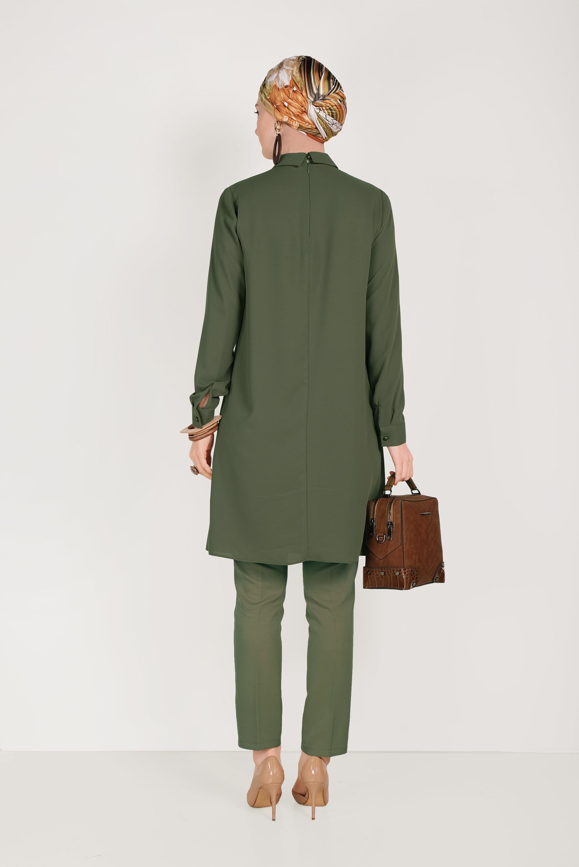 Tesettür giyim HAKİ DAR PAÇA KUMAŞ PANTOLON 70052