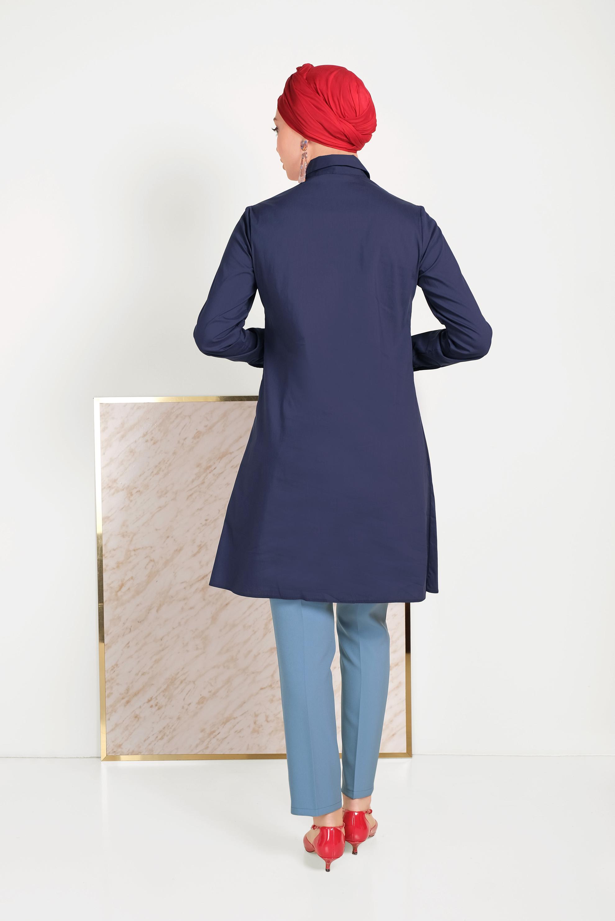 Tesettür giyim MAVİ DAR PAÇA KUMAŞ PANTOLON 70052