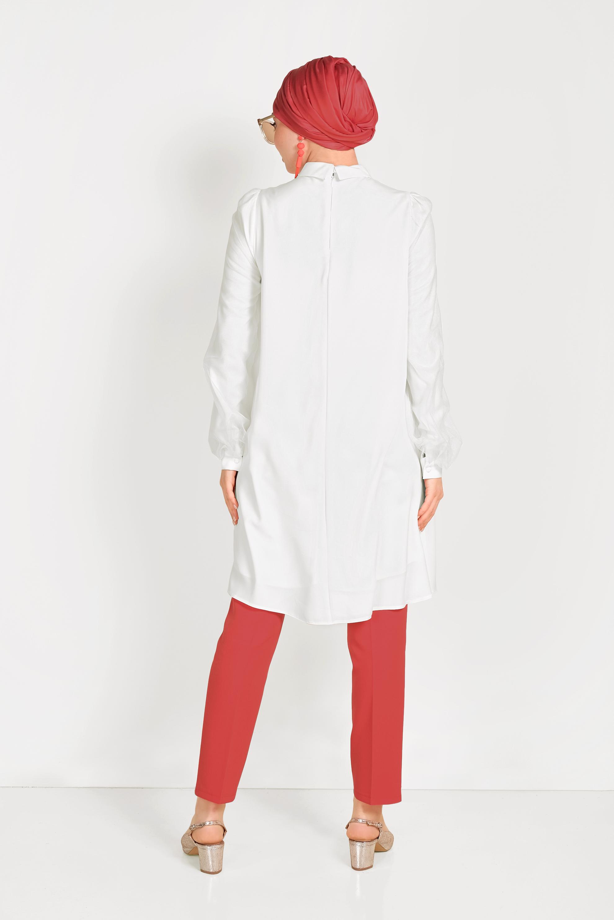 Tesettür giyim KIRMIZI DAR PAÇA KUMAŞ PANTOLON 70052