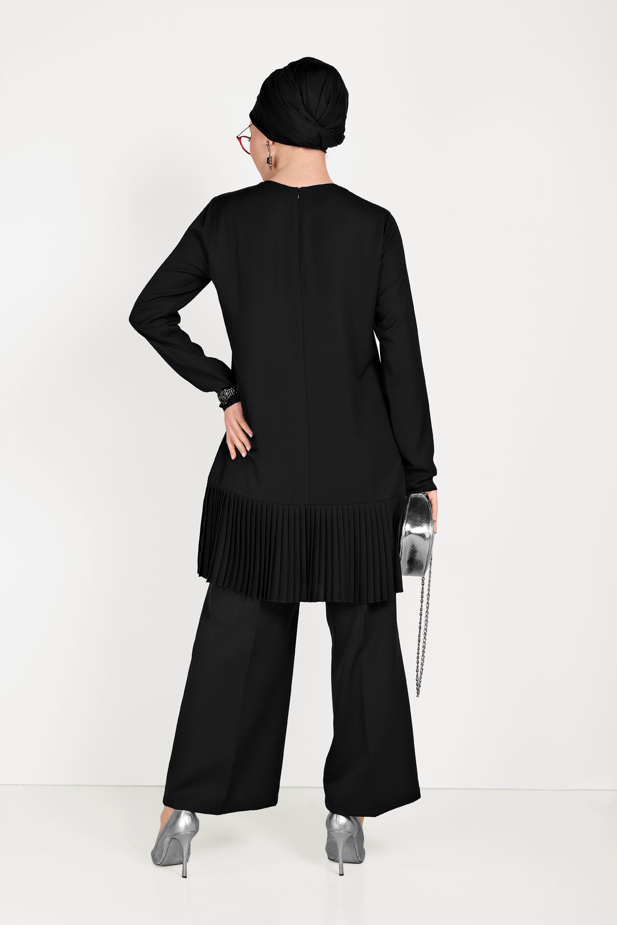 Tesettür giyim SİYAH BOL PAÇA KUMAŞ PANTOLON 70054