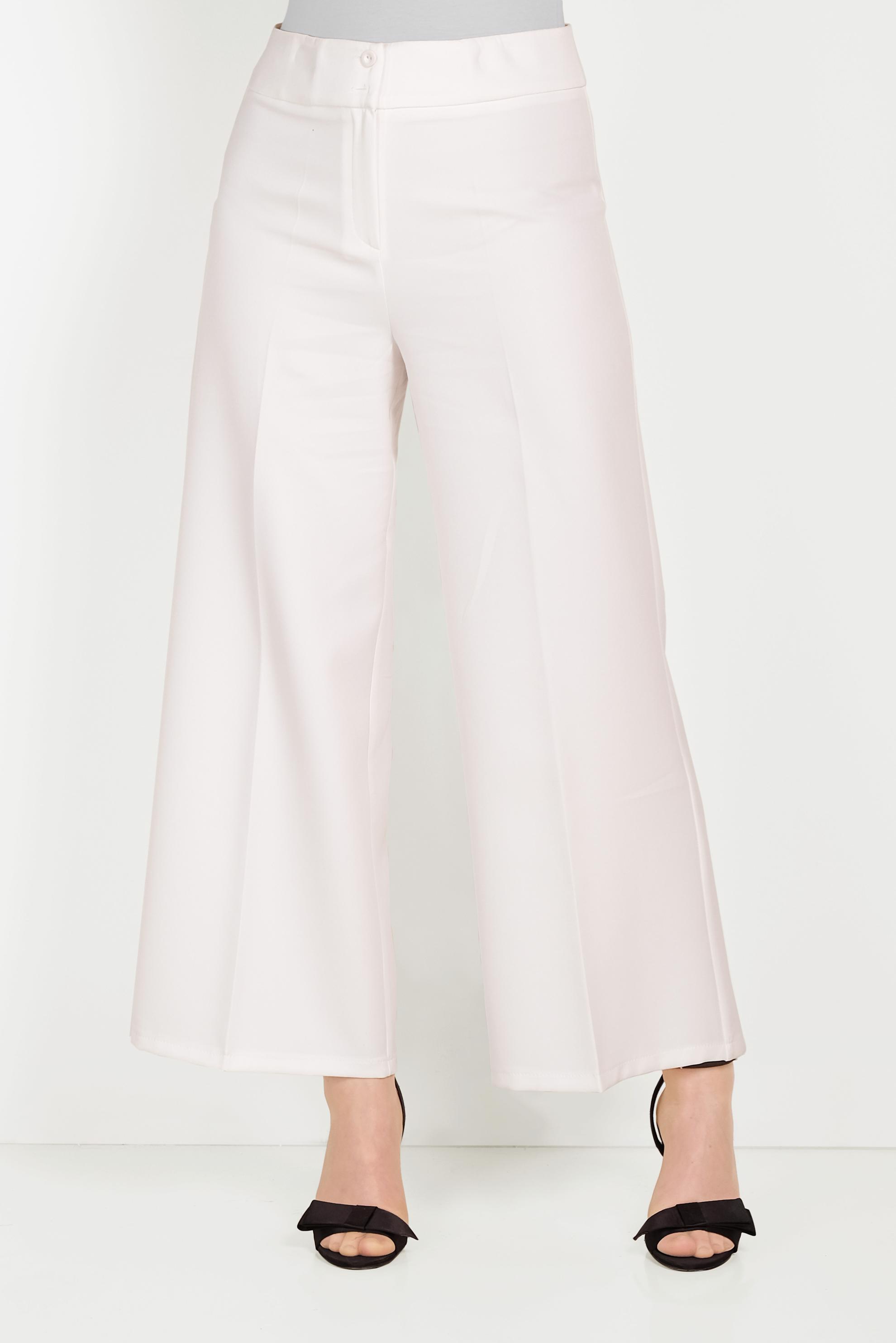 Tesettür giyim BEYAZ BOL PAÇA KUMAŞ PANTOLON 70054