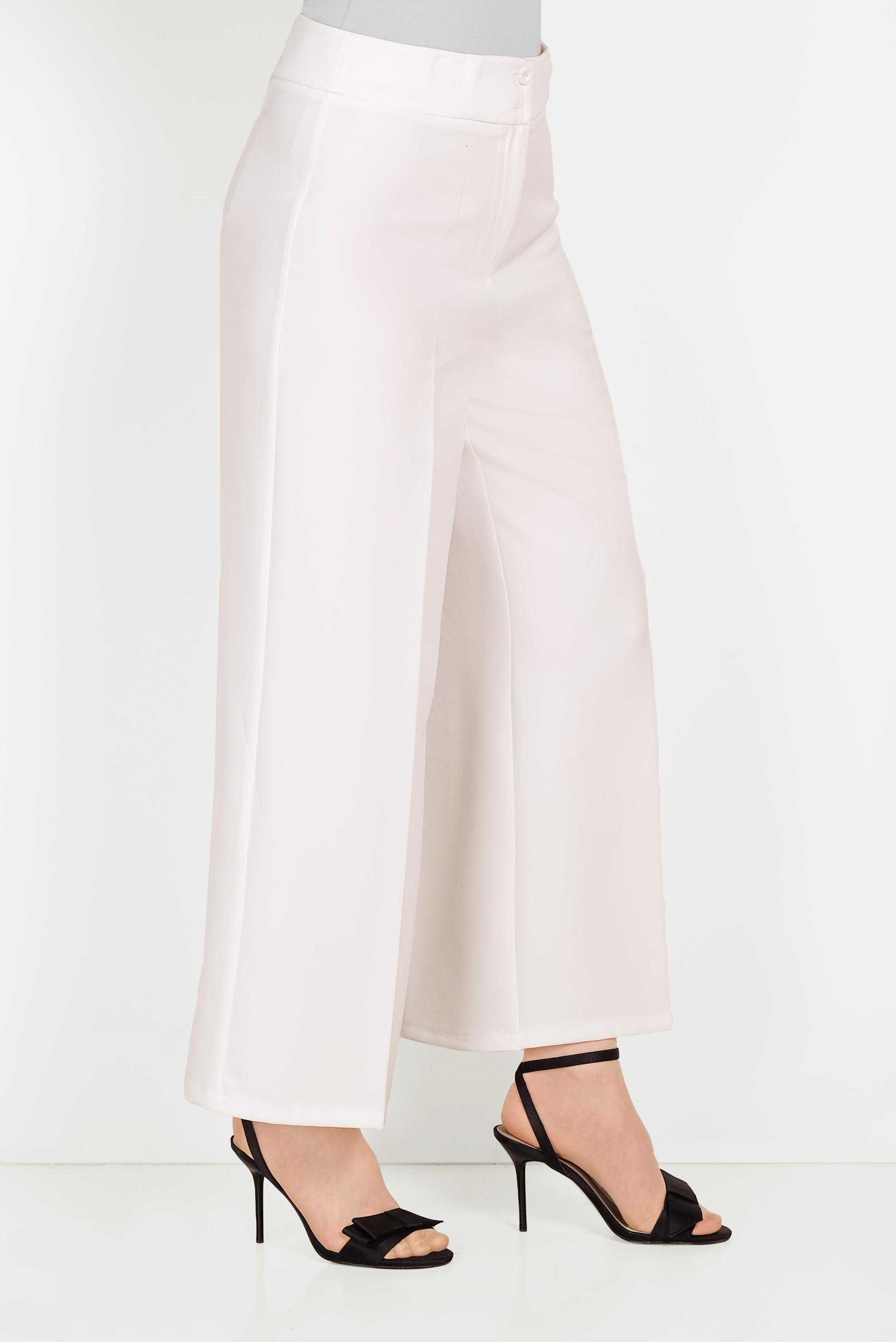 Tesettür giyim BEYAZ BOL PAÇA KUMAŞ PANTOLON 70054