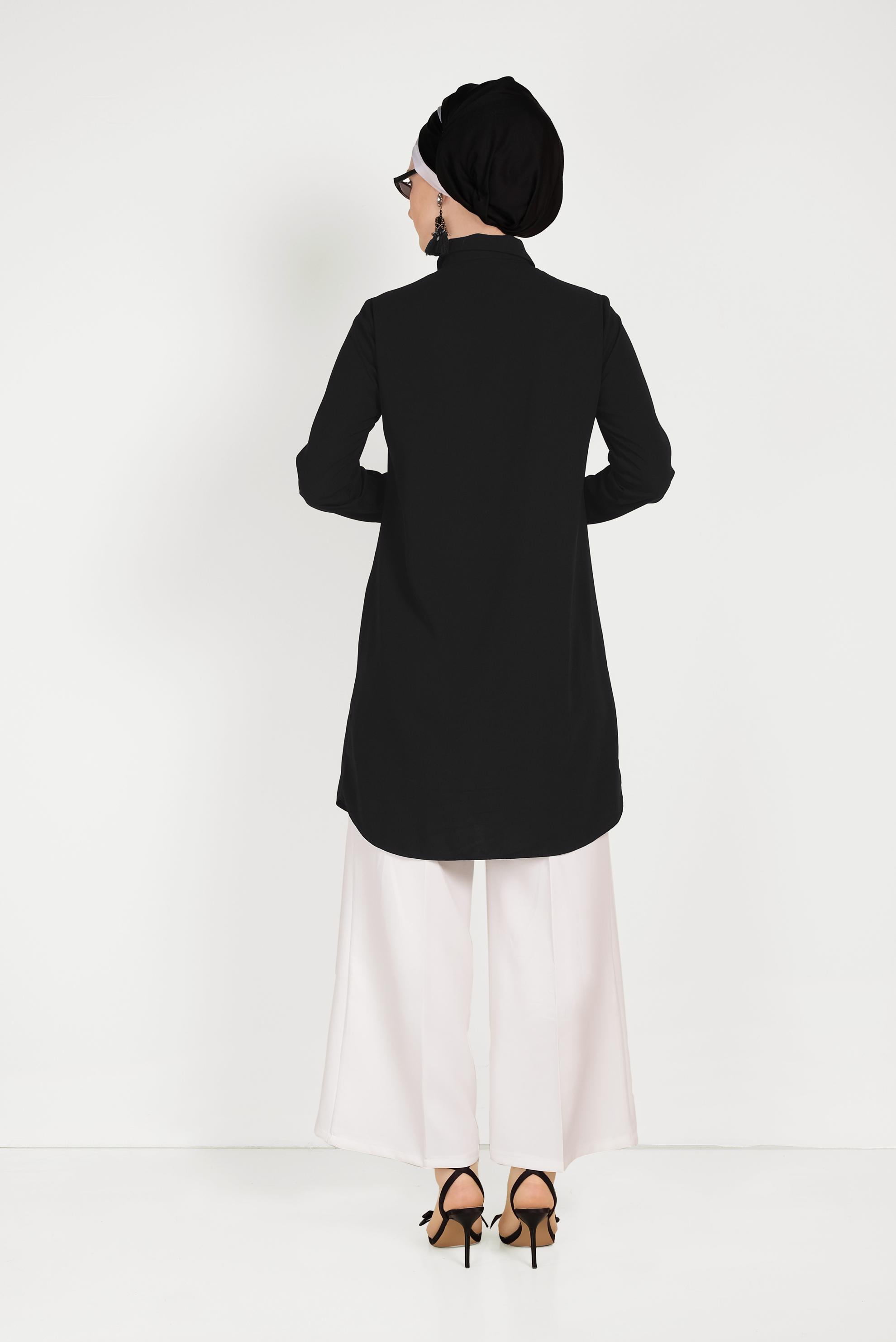 Tesettür giyim BEYAZ BOL PAÇA KUMAŞ PANTOLON 70054