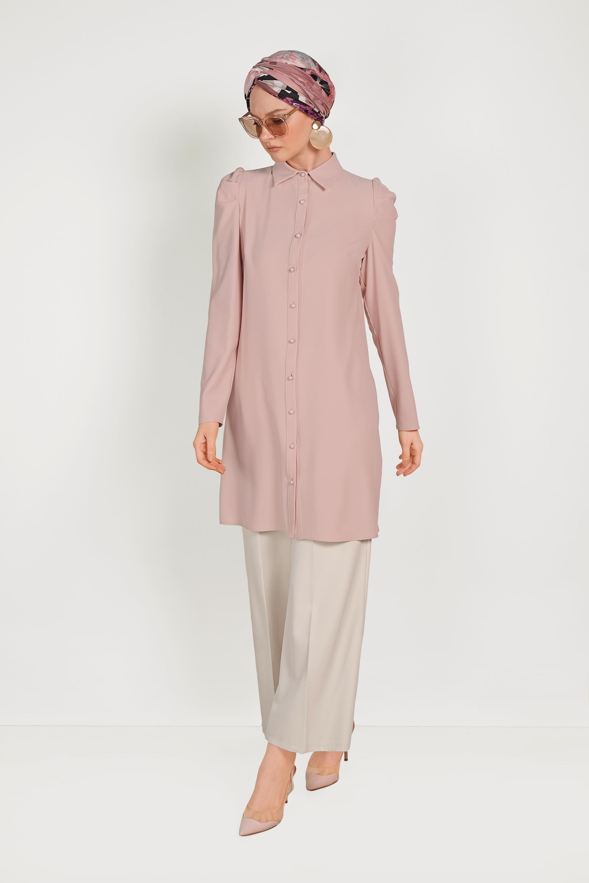 Tesettür giyim BEJ BOL PAÇA KUMAŞ PANTOLON 70054