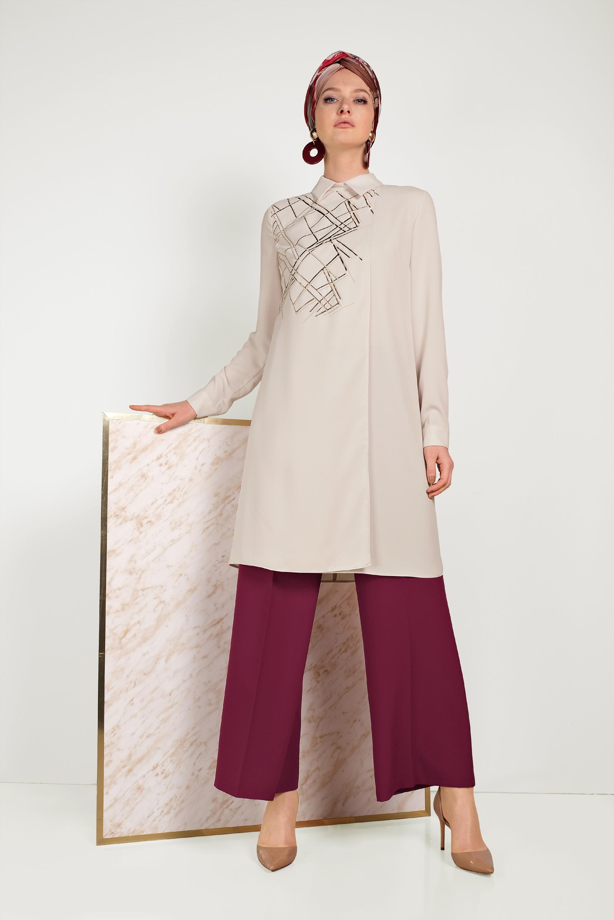 Tesettür giyim BORDO BOL PAÇA KUMAŞ PANTOLON 70054