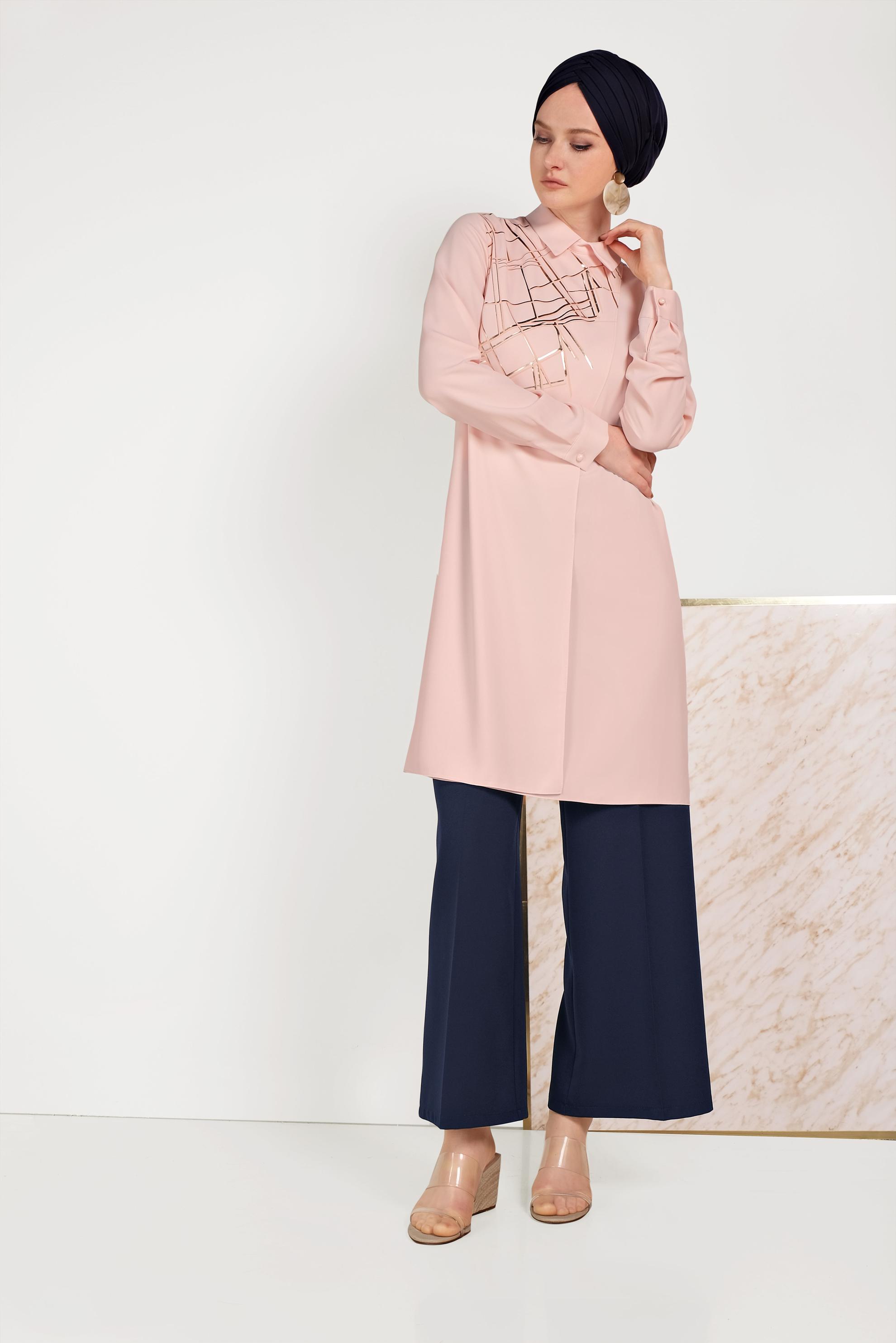 Tesettür giyim LACİVERT BOL PAÇA KUMAŞ PANTOLON 70054