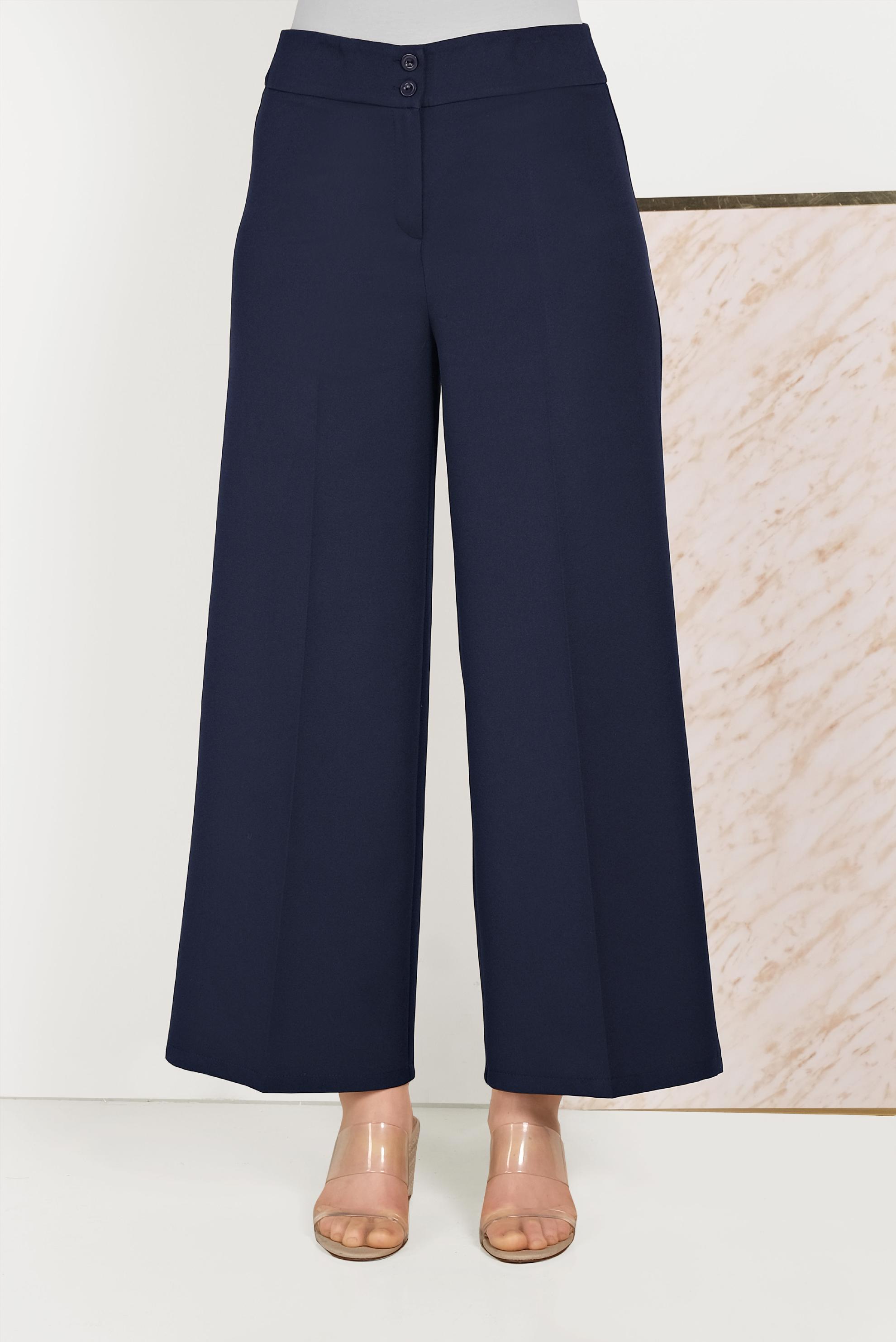 Tesettür giyim LACİVERT BOL PAÇA KUMAŞ PANTOLON 70054