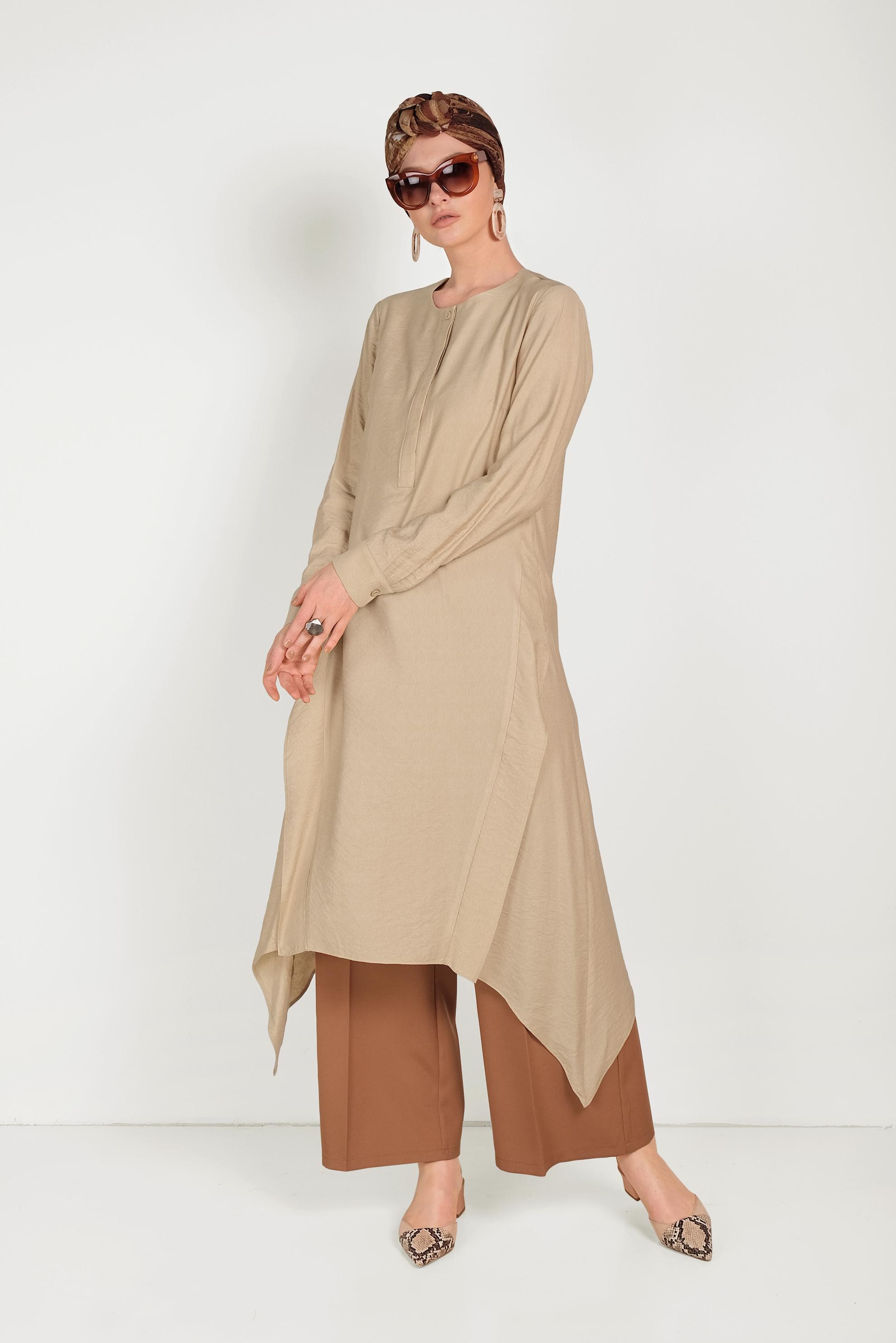 Tesettür giyim TABA BOL PAÇA KUMAŞ PANTOLON 70054