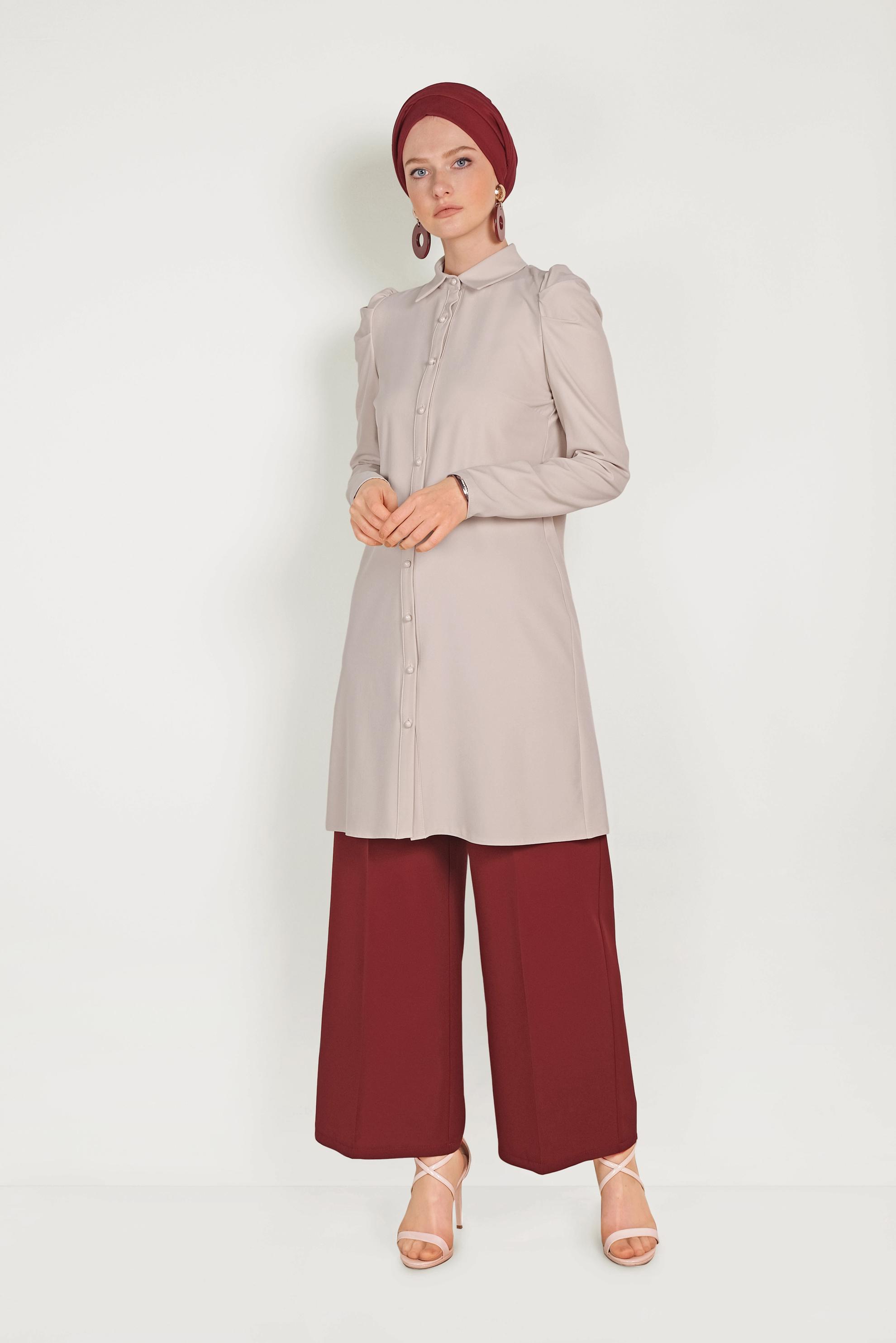 Tesettür giyim BORDO BOL PAÇA KUMAŞ PANTOLON 70054