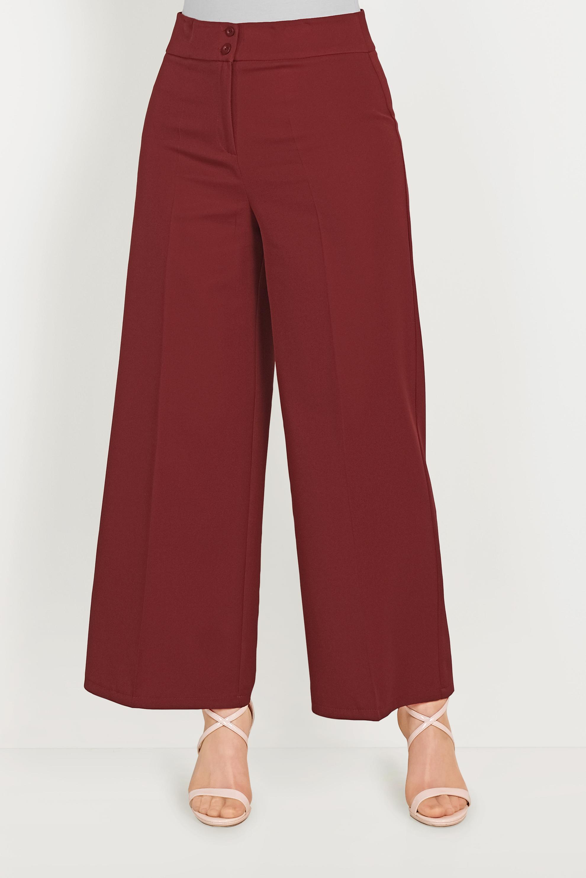 Tesettür giyim BORDO BOL PAÇA KUMAŞ PANTOLON 70054