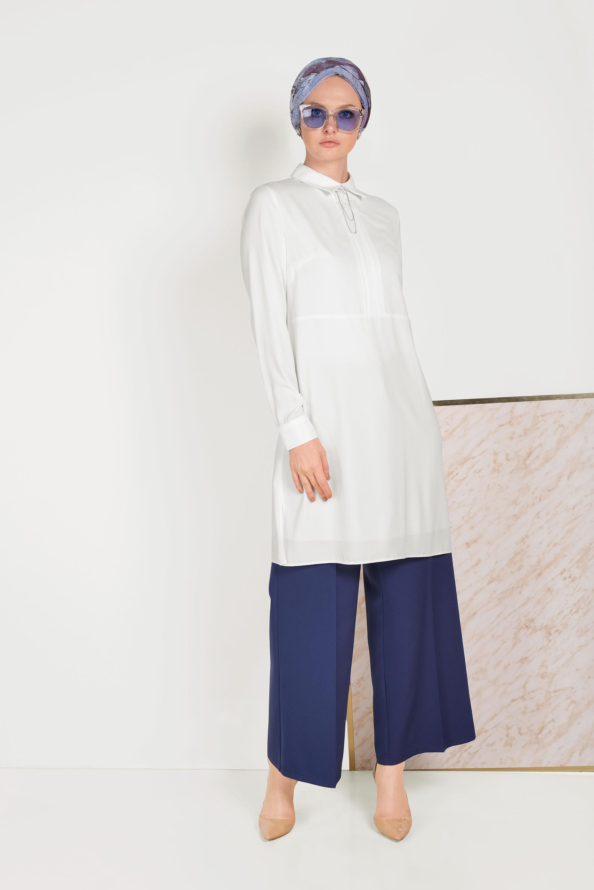 Tesettür giyim LACİVERT BOL PAÇA KUMAŞ PANTOLON 70054