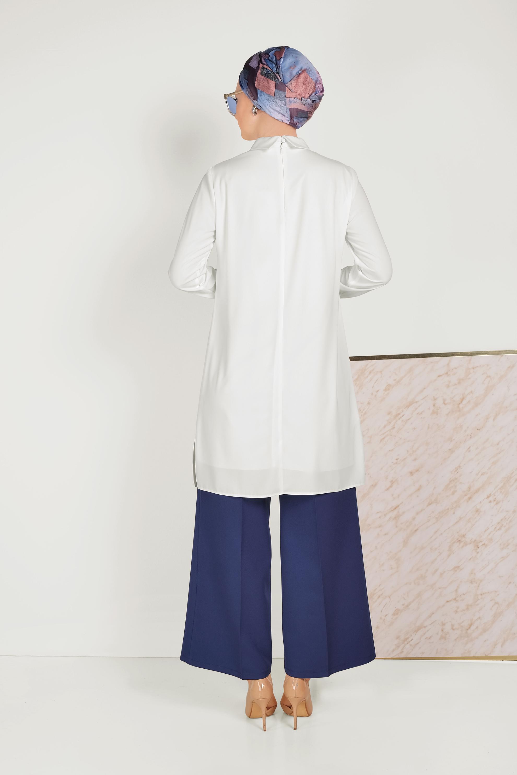 Tesettür giyim LACİVERT BOL PAÇA KUMAŞ PANTOLON 70054