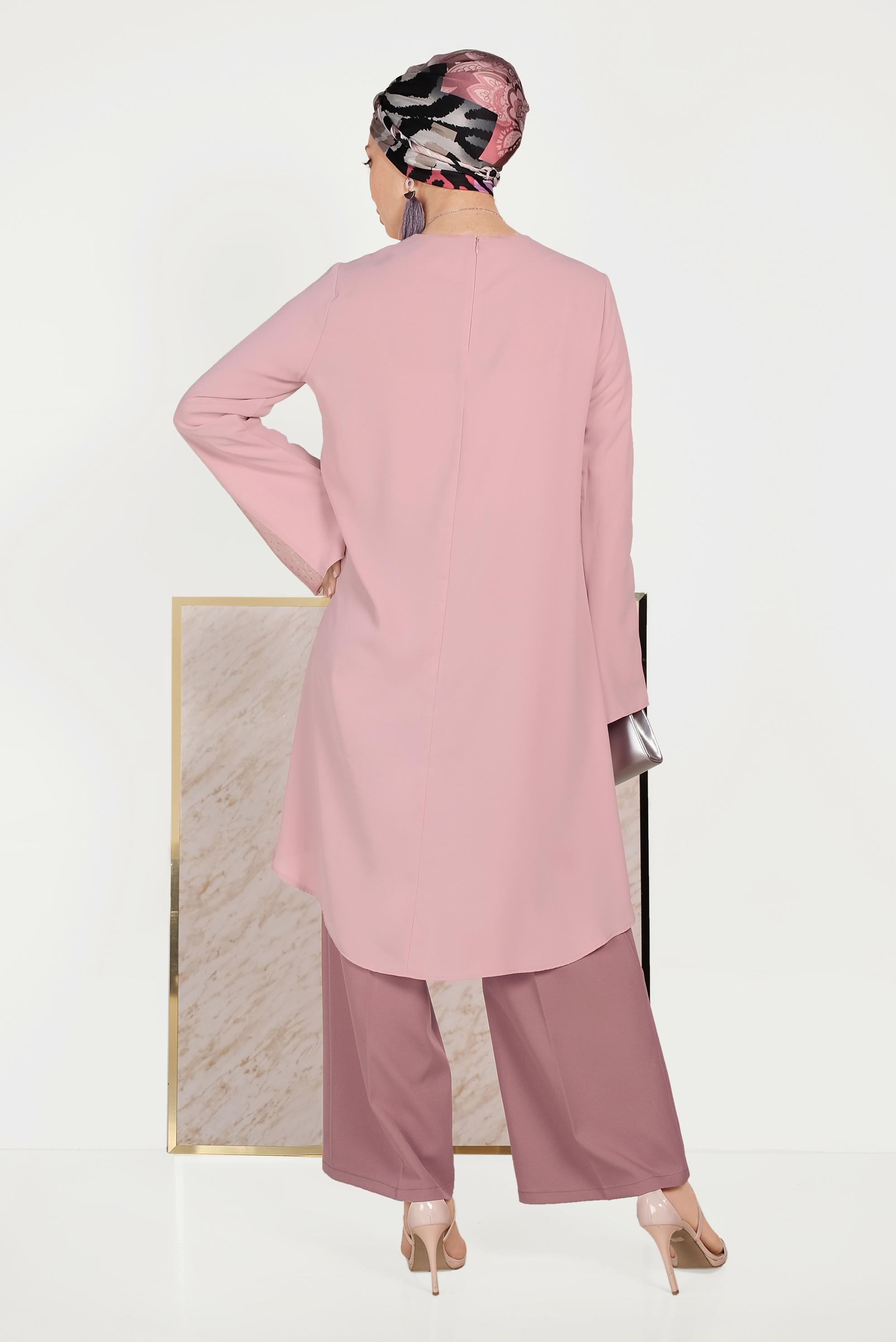 Tesettür giyim PEMBE BOL PAÇA KUMAŞ PANTOLON 70054