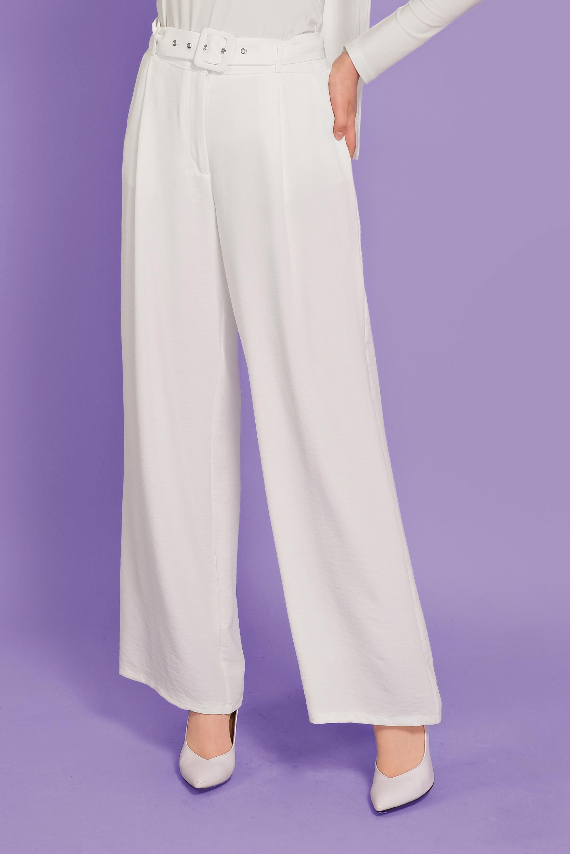 Tesettür giyim BEYAZ BELİ KEMERLİ YÜKSEK BEL PANTOLON 70082 