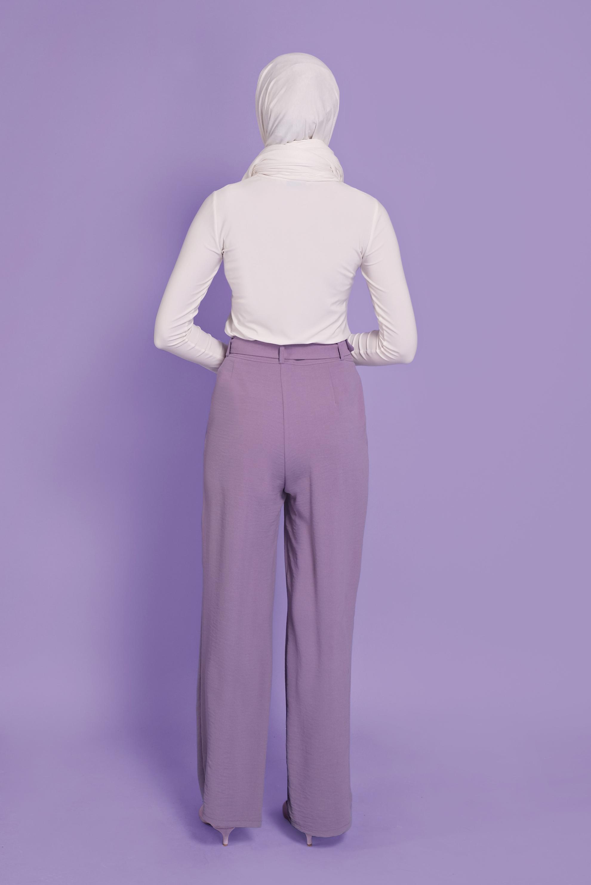 Tesettür giyim MOR BELİ KEMERLİ YÜKSEK BEL PANTOLON 70082 