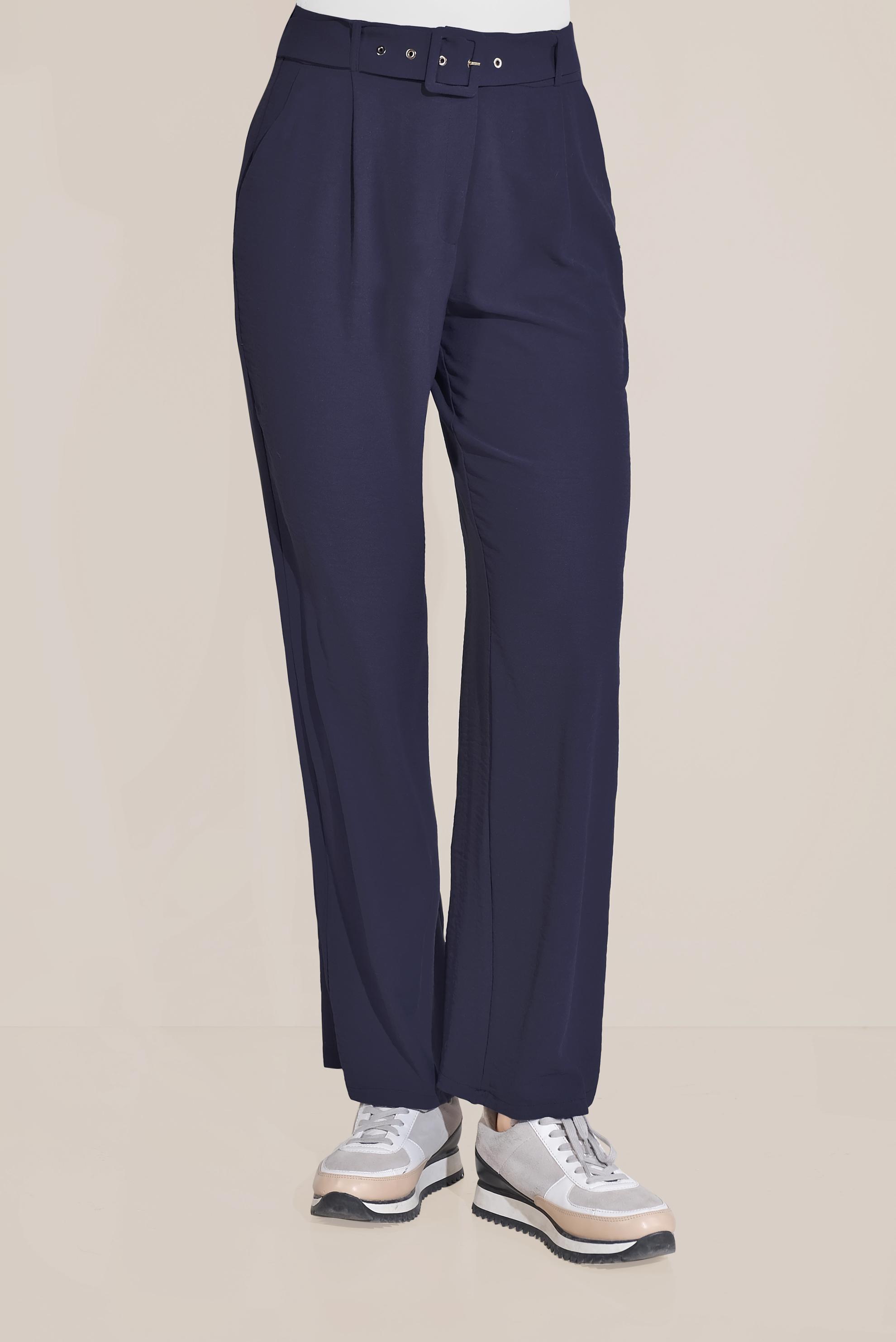 Tesettür giyim LACİVERT BELİ KEMERLİ YÜKSEK BEL PANTOLON 70082 