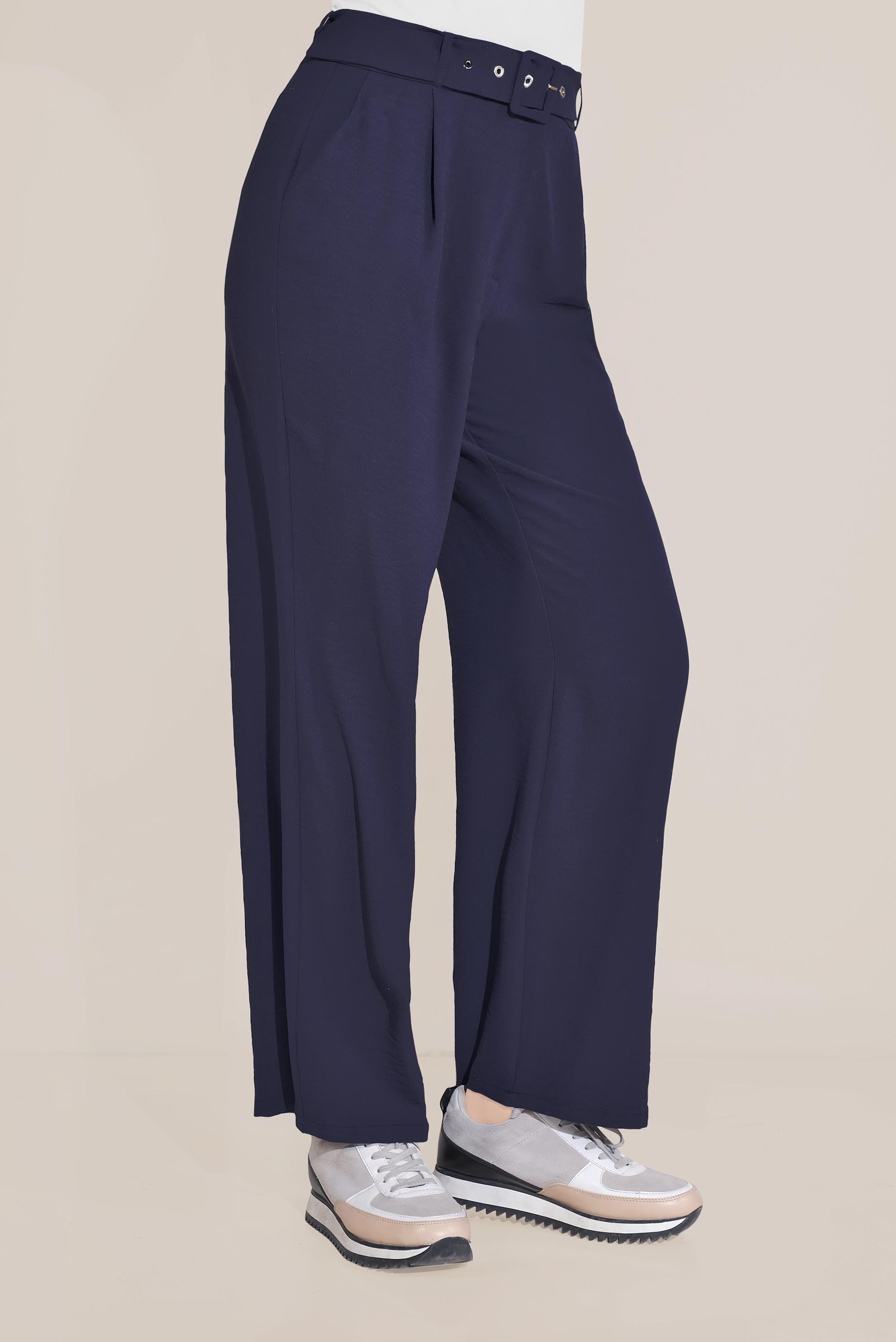 Tesettür giyim LACİVERT BELİ KEMERLİ YÜKSEK BEL PANTOLON 70082 