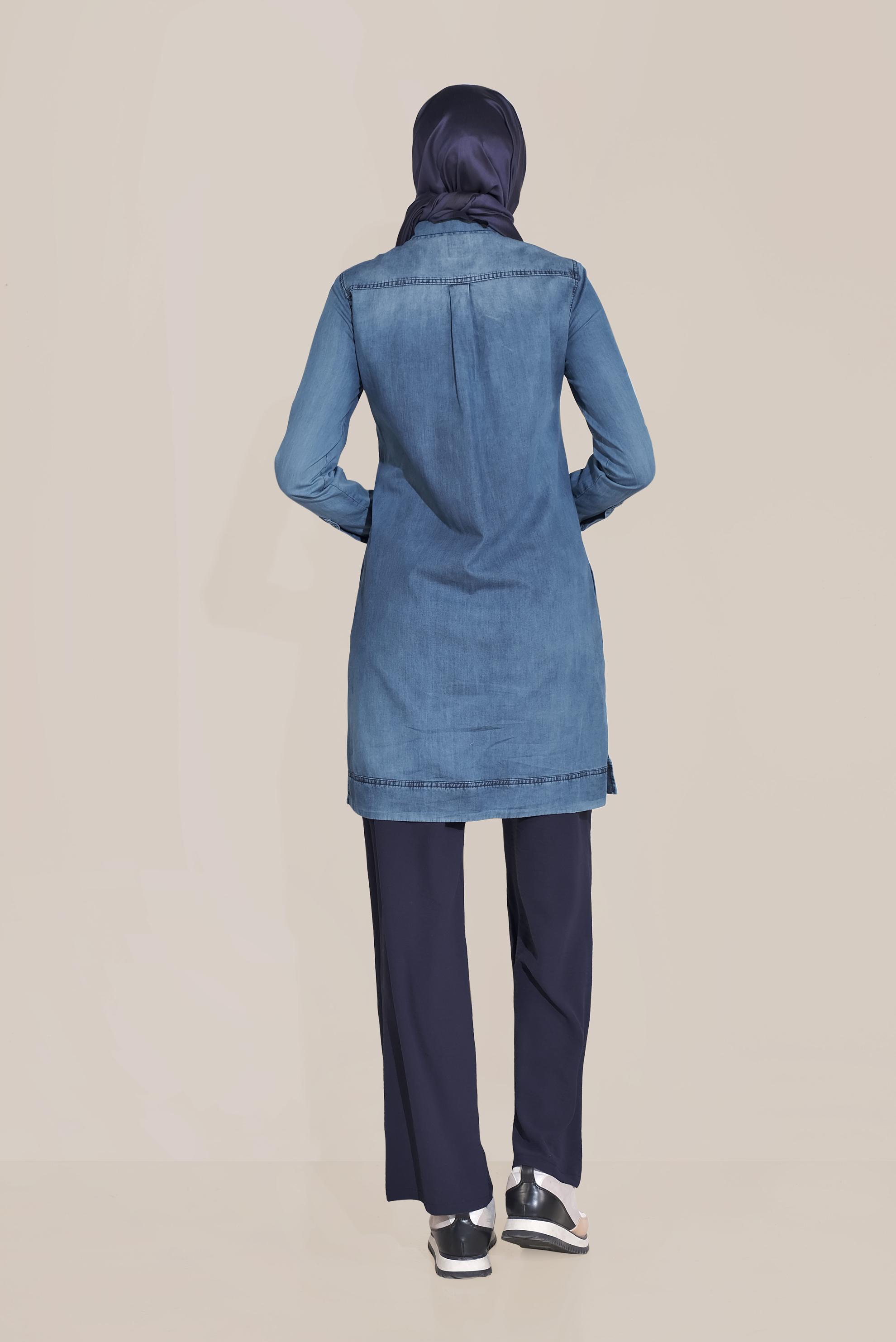 Tesettür giyim LACİVERT BELİ KEMERLİ YÜKSEK BEL PANTOLON 70082 