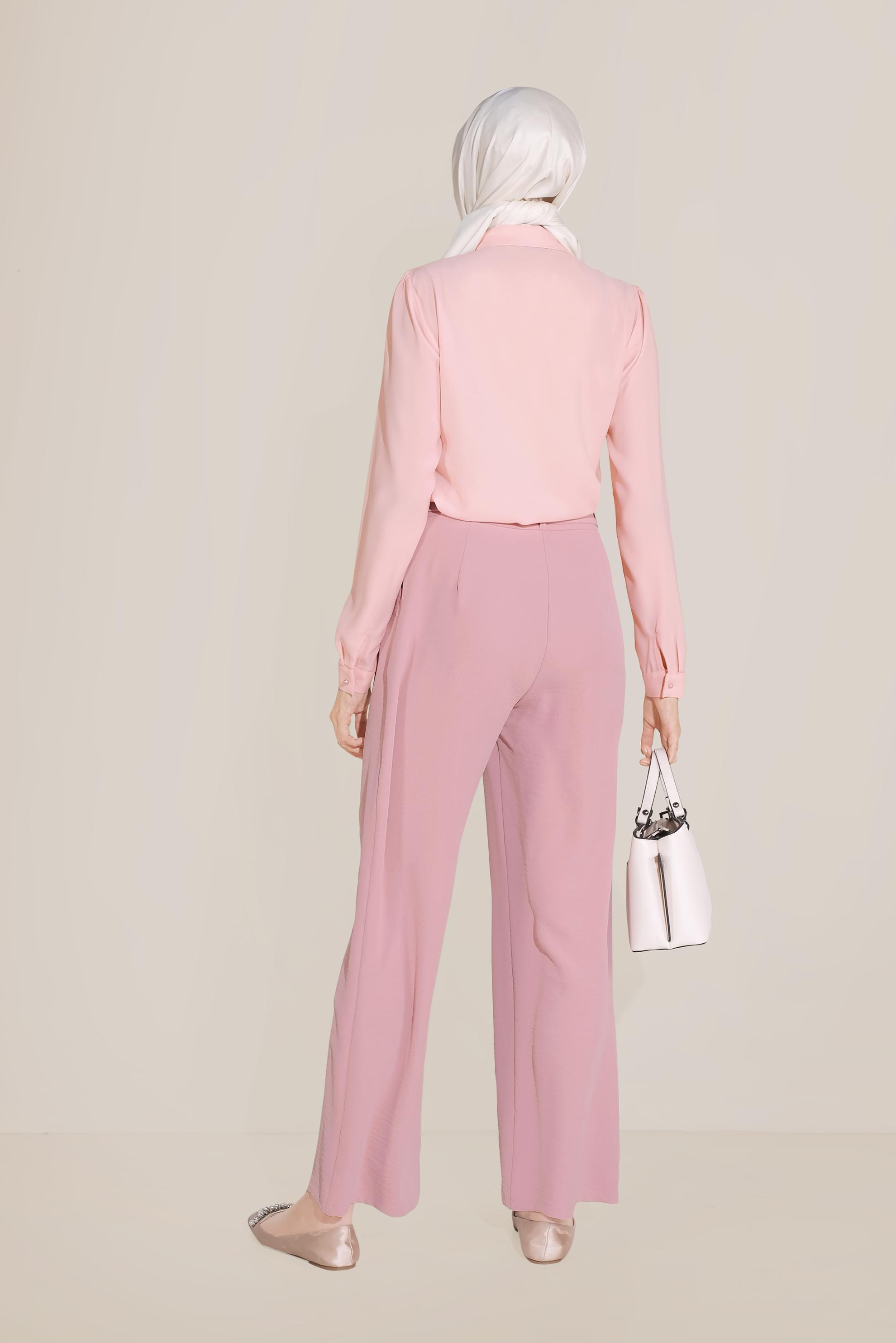 Tesettür giyim PUDRA BELİ KEMERLİ YÜKSEK BEL PANTOLON 70082 