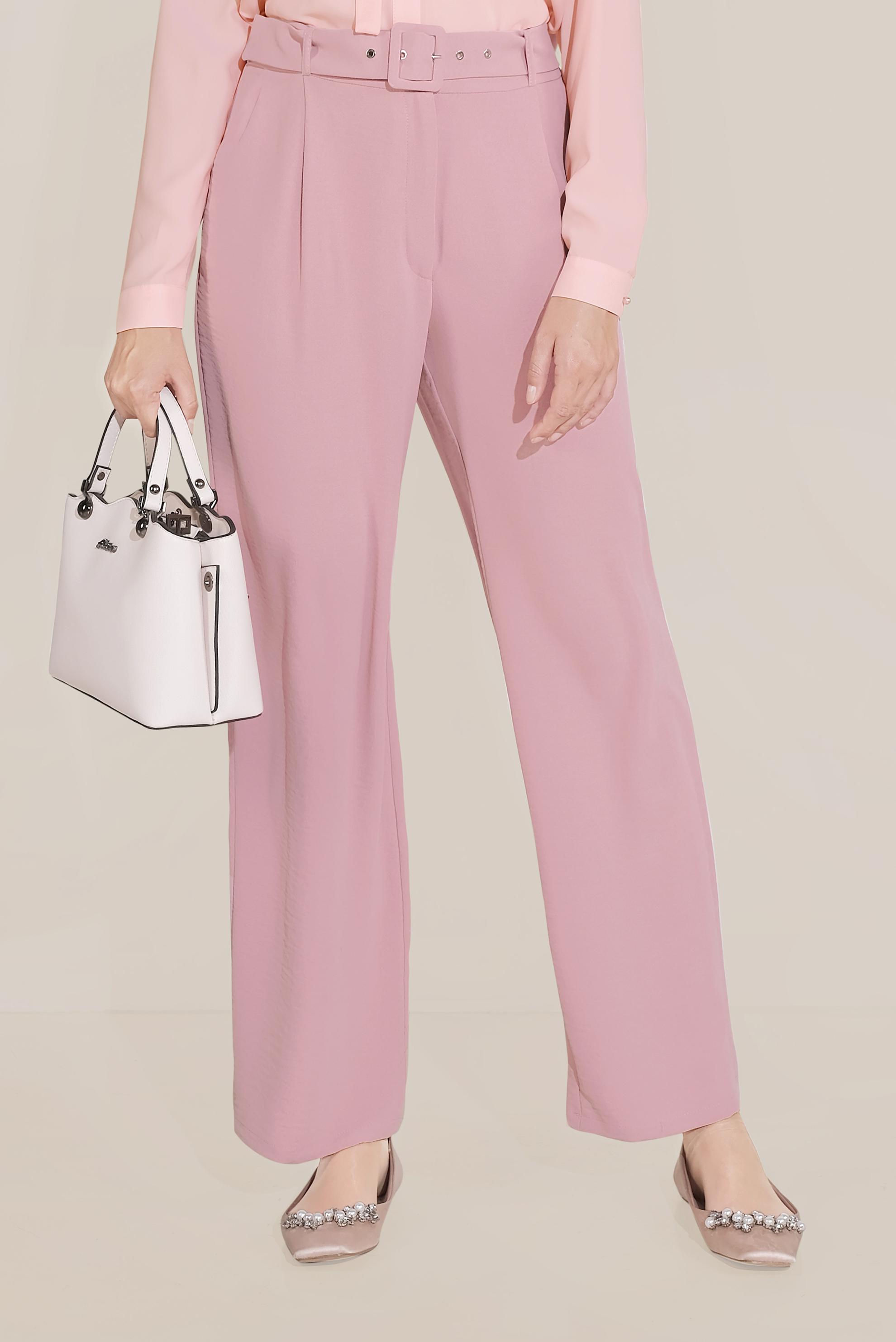 Tesettür giyim PUDRA BELİ KEMERLİ YÜKSEK BEL PANTOLON 70082 