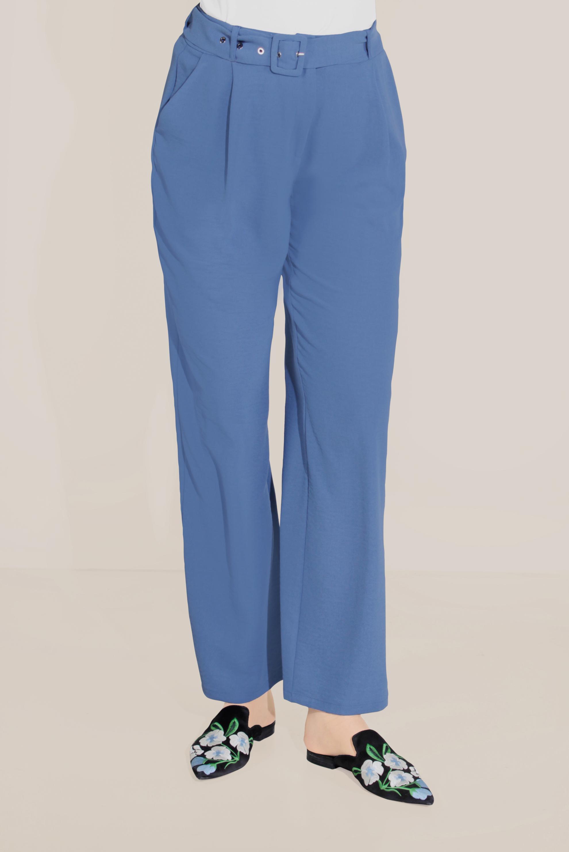 Tesettür giyim LACİVERT BELİ KEMERLİ YÜKSEK BEL PANTOLON 70082 