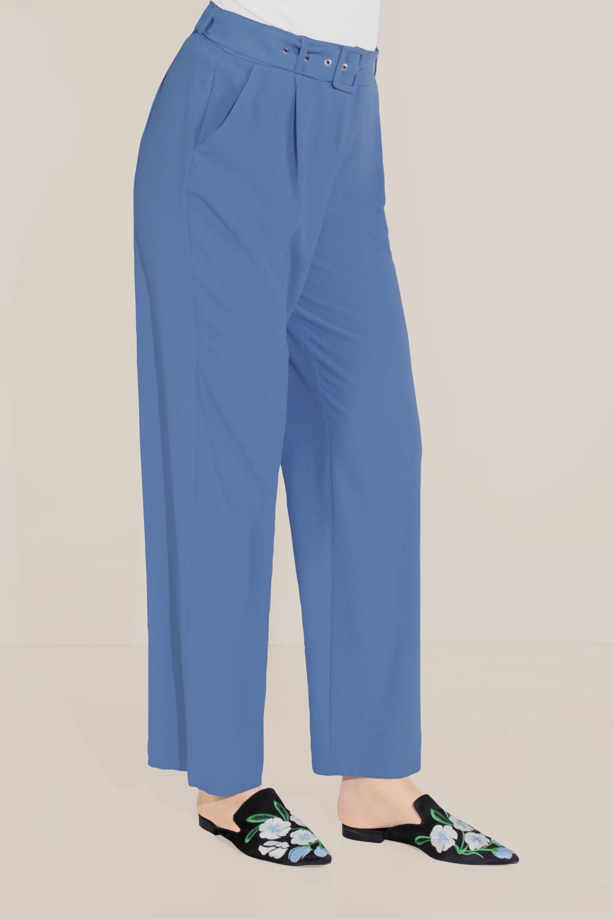 Tesettür giyim LACİVERT BELİ KEMERLİ YÜKSEK BEL PANTOLON 70082 