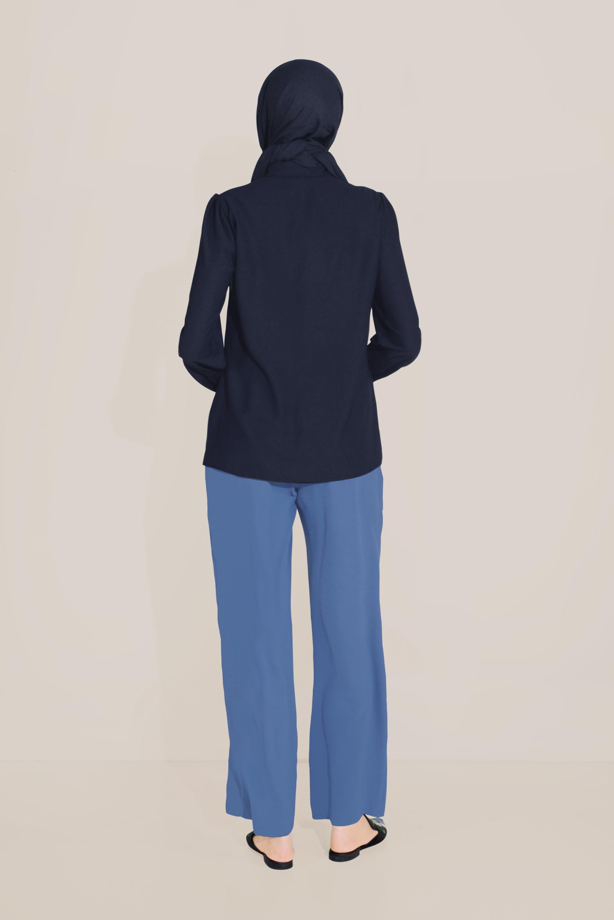 Tesettür giyim LACİVERT BELİ KEMERLİ YÜKSEK BEL PANTOLON 70082 