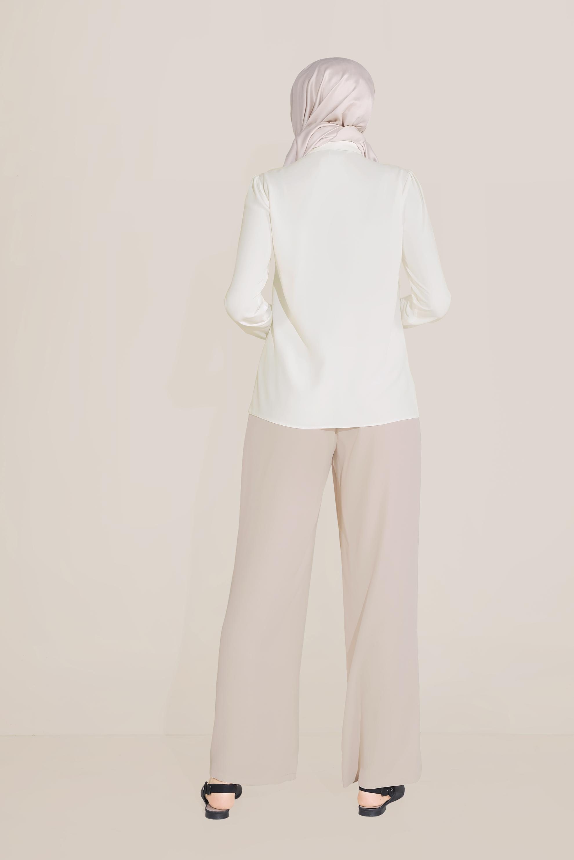 Tesettür giyim BEJ BELİ KEMERLİ YÜKSEK BEL PANTOLON 70082 