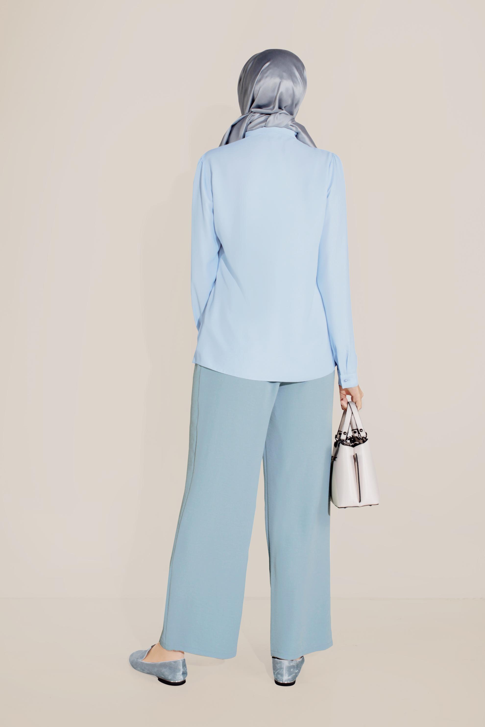 Tesettür giyim MAVİ BELİ KEMERLİ YÜKSEK BEL PANTOLON 70082 