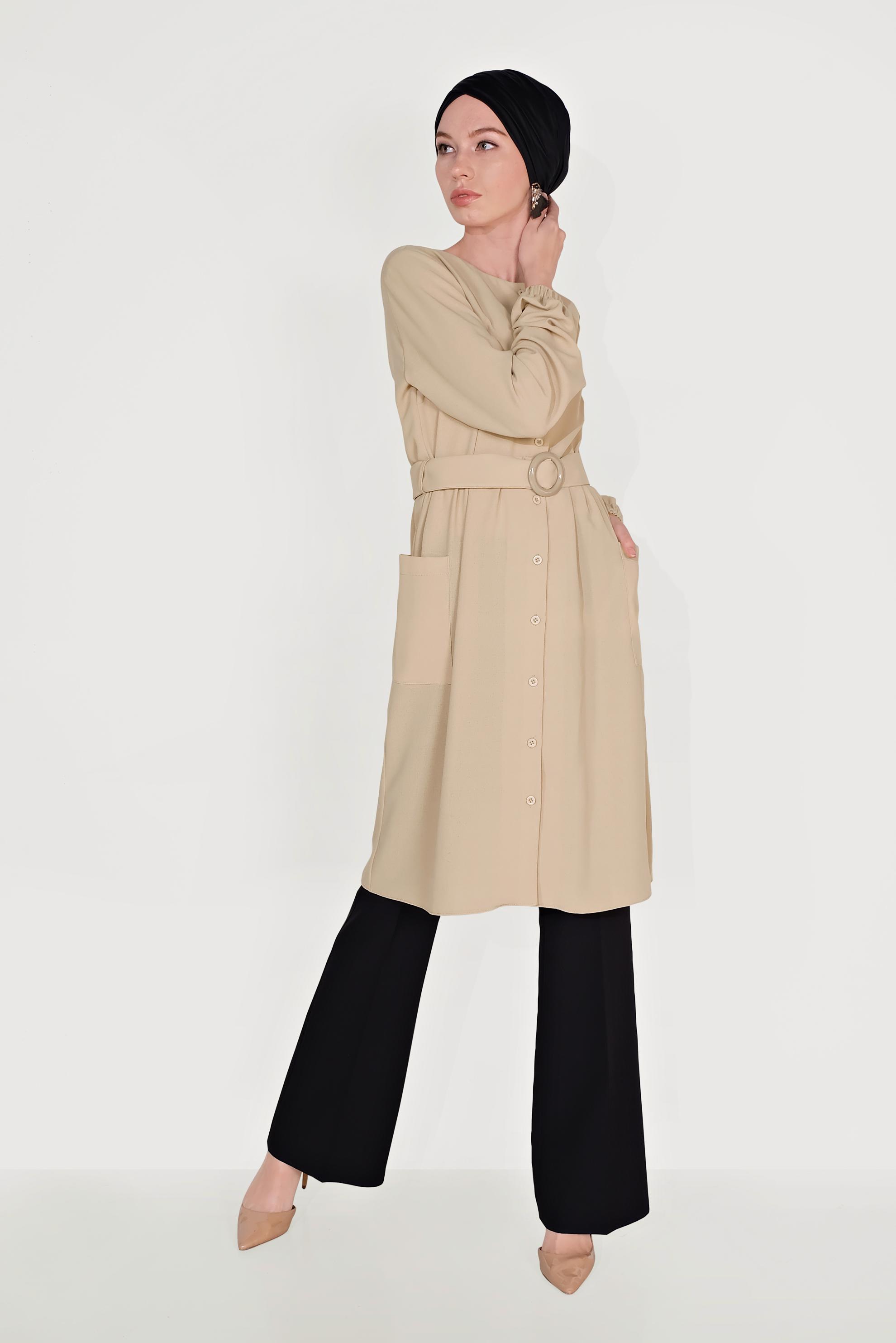 Tesettür giyim SİYAH DÜĞMELİ YÜKSEK BEL PANTOLON 70086