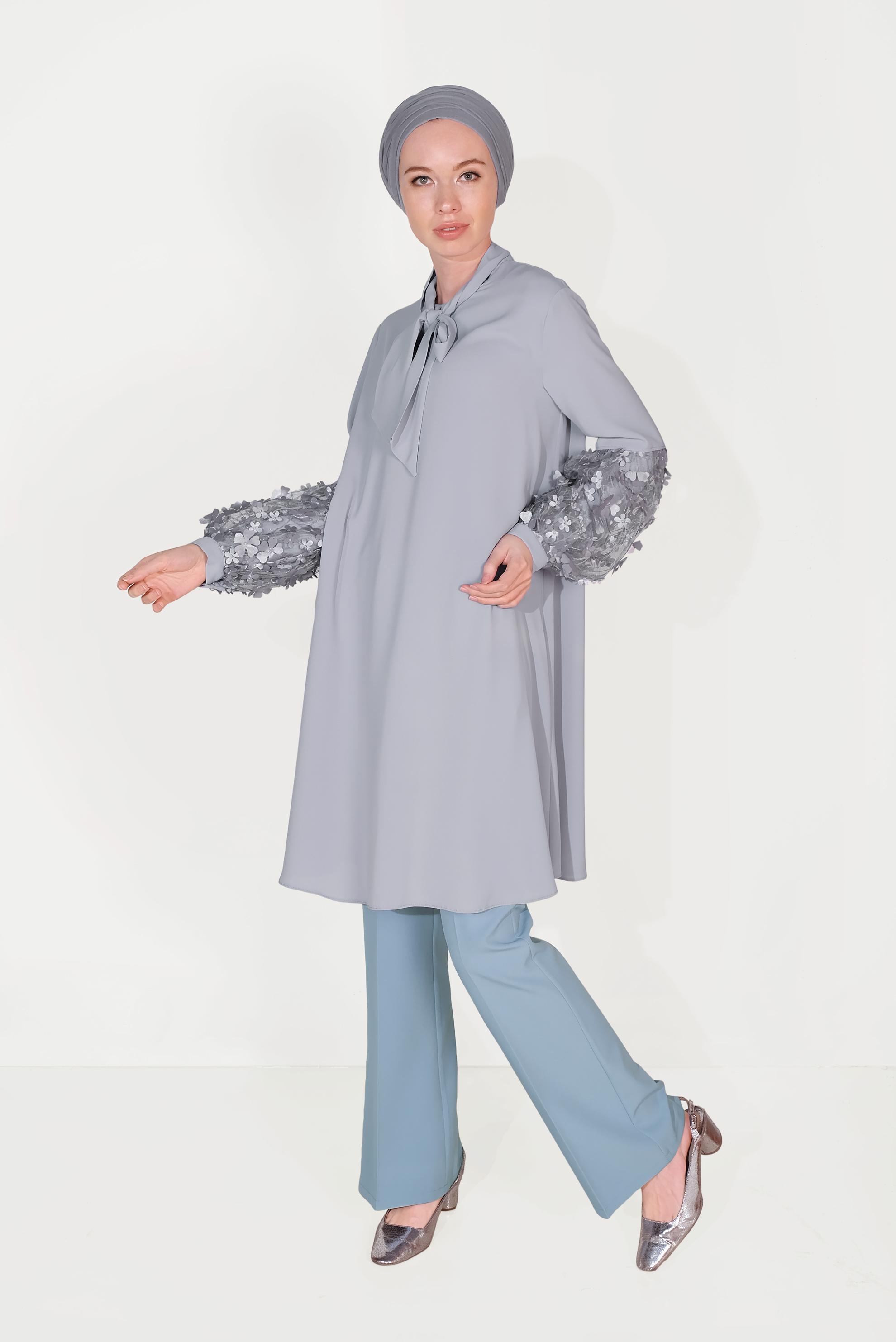 Tesettür giyim MAVİ DÜĞMELİ YÜKSEK BEL PANTOLON 70086