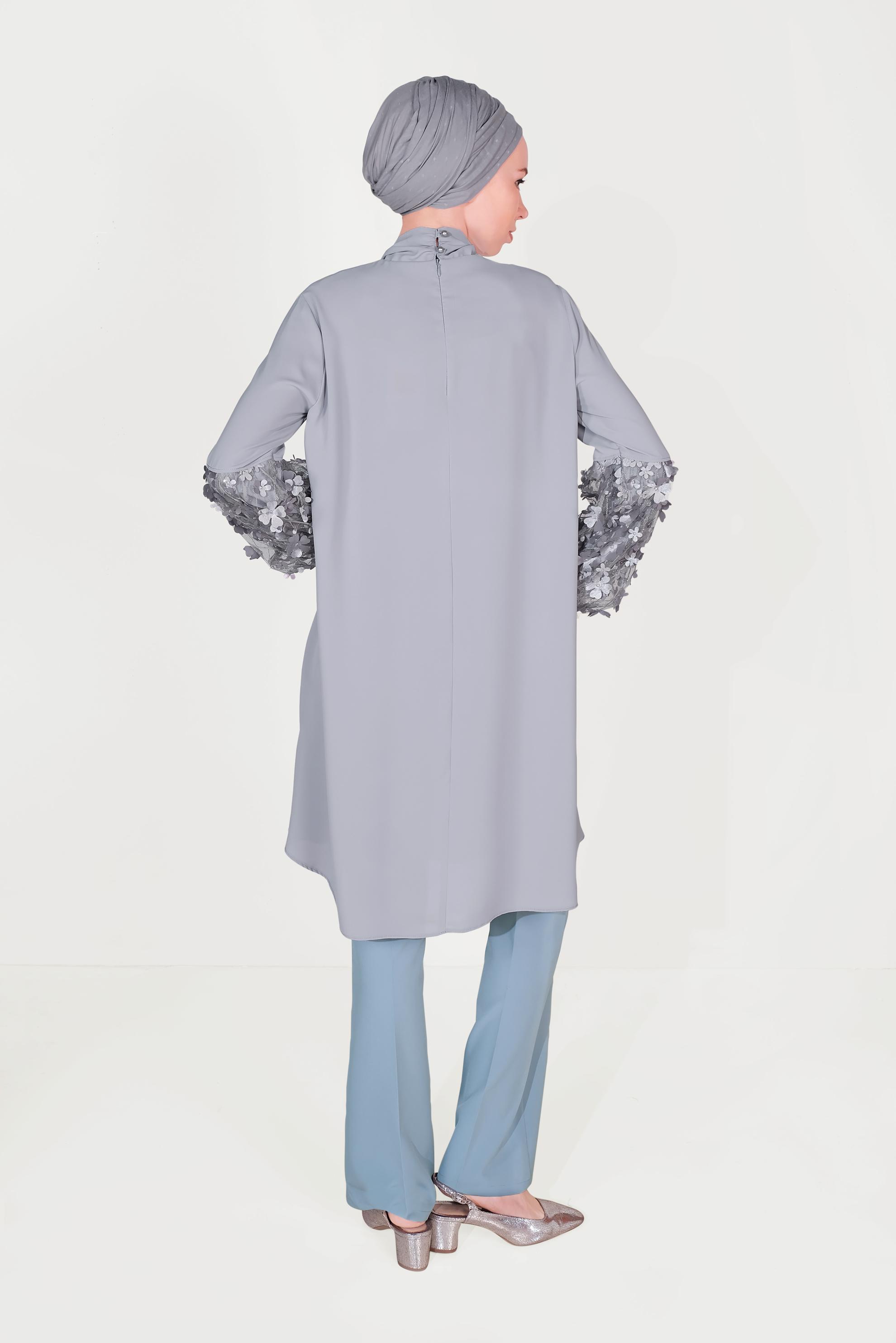 Tesettür giyim MAVİ DÜĞMELİ YÜKSEK BEL PANTOLON 70086