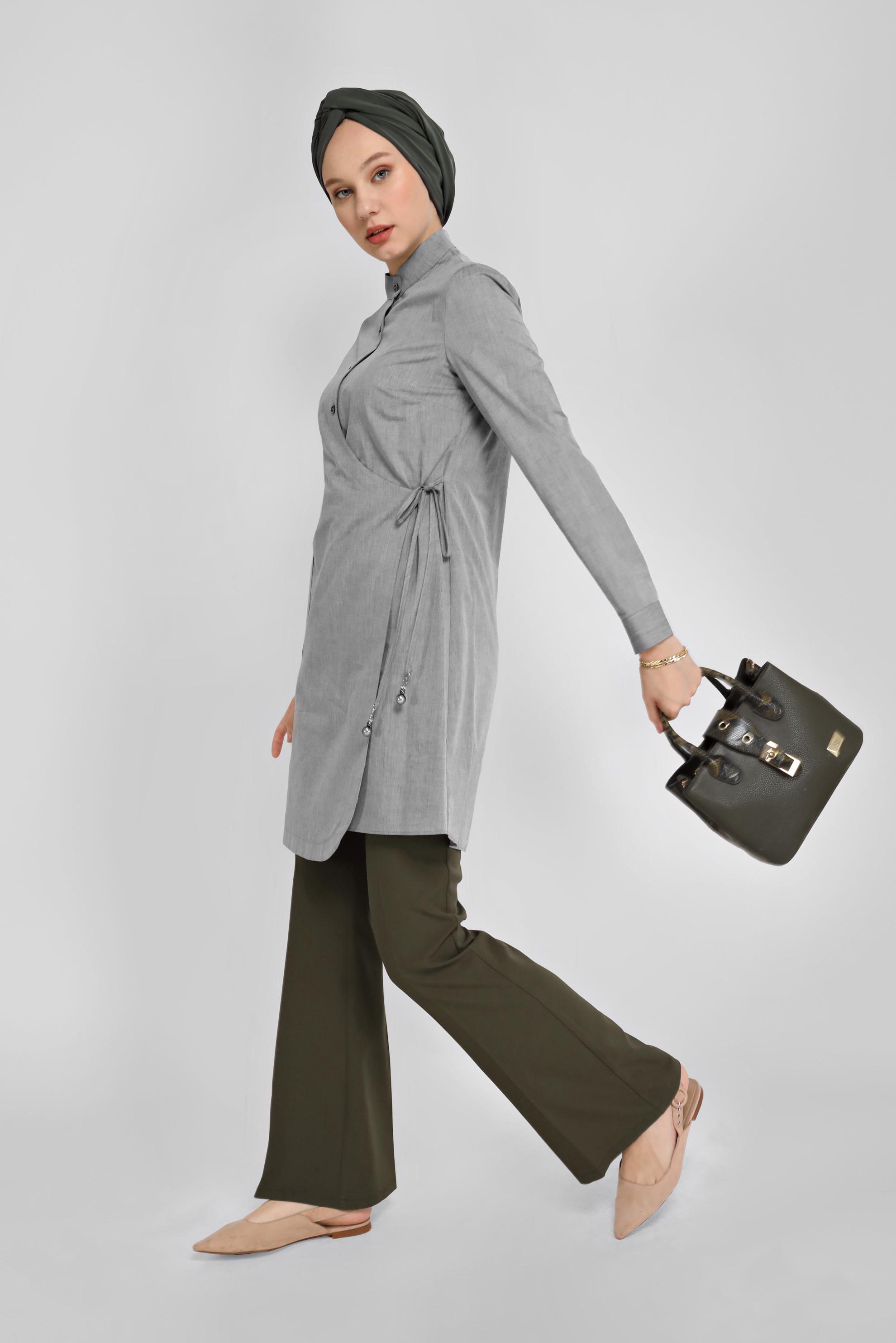 Tesettür giyim HAKİ DÜĞMELİ YÜKSEK BEL PANTOLON 70086