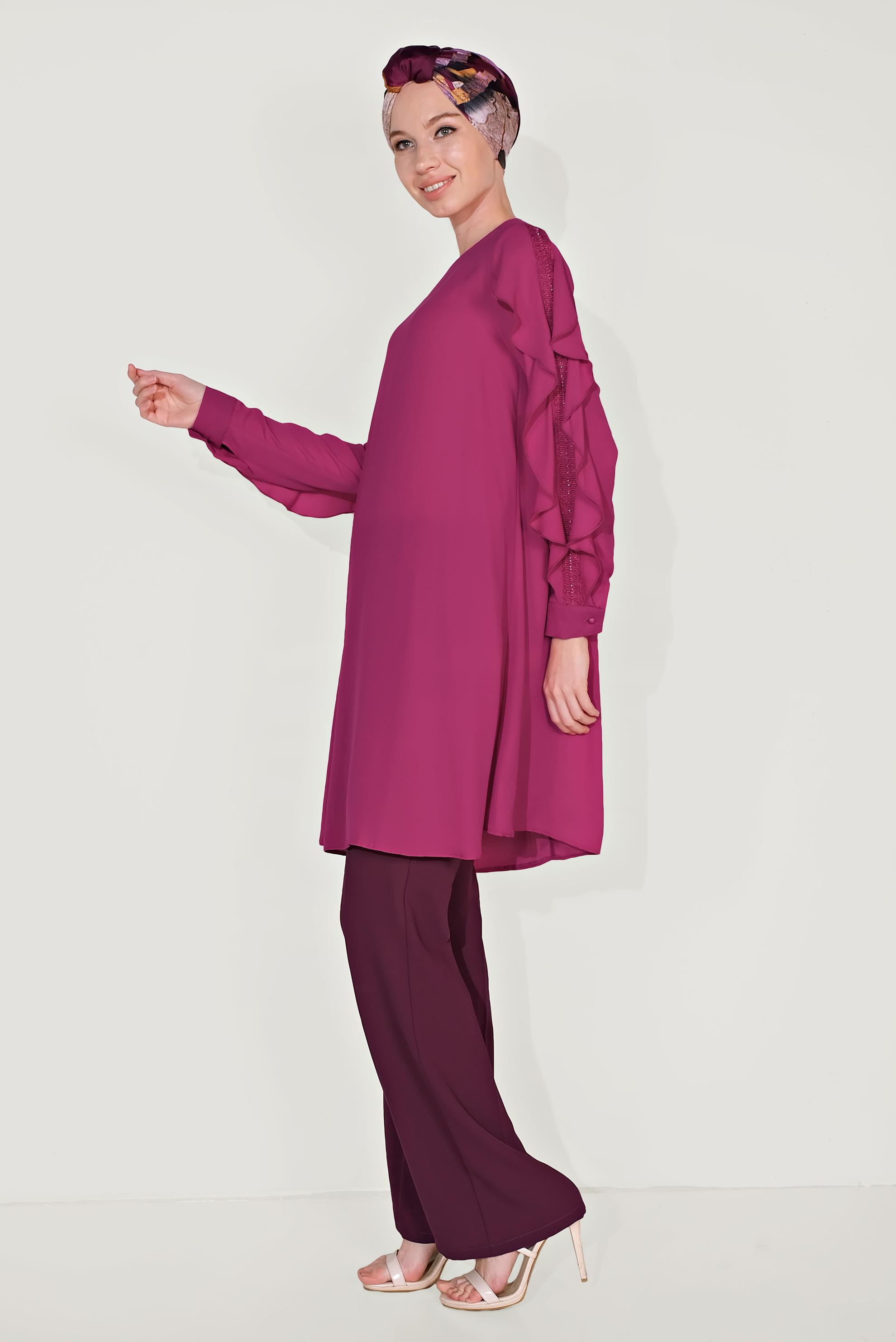 Tesettür giyim BORDO CEPLİ PANTOLON 70087