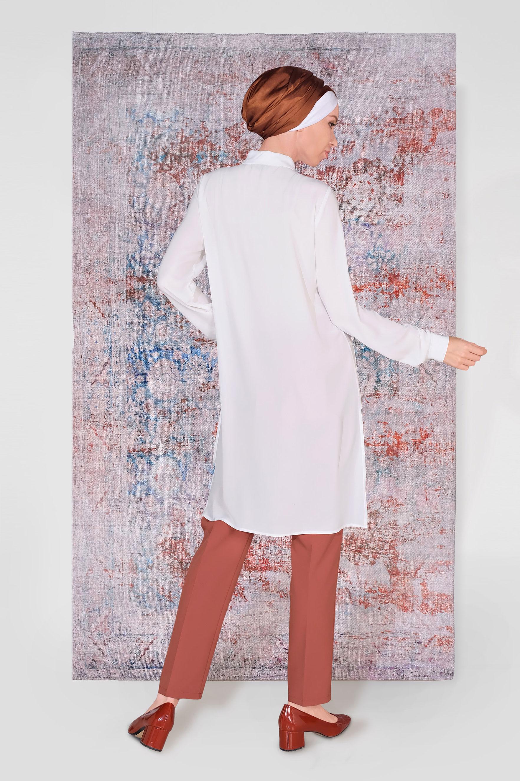 Tesettür giyim TURUNCU YÜKSEK BEL KLASİK PANTOLON 70092 