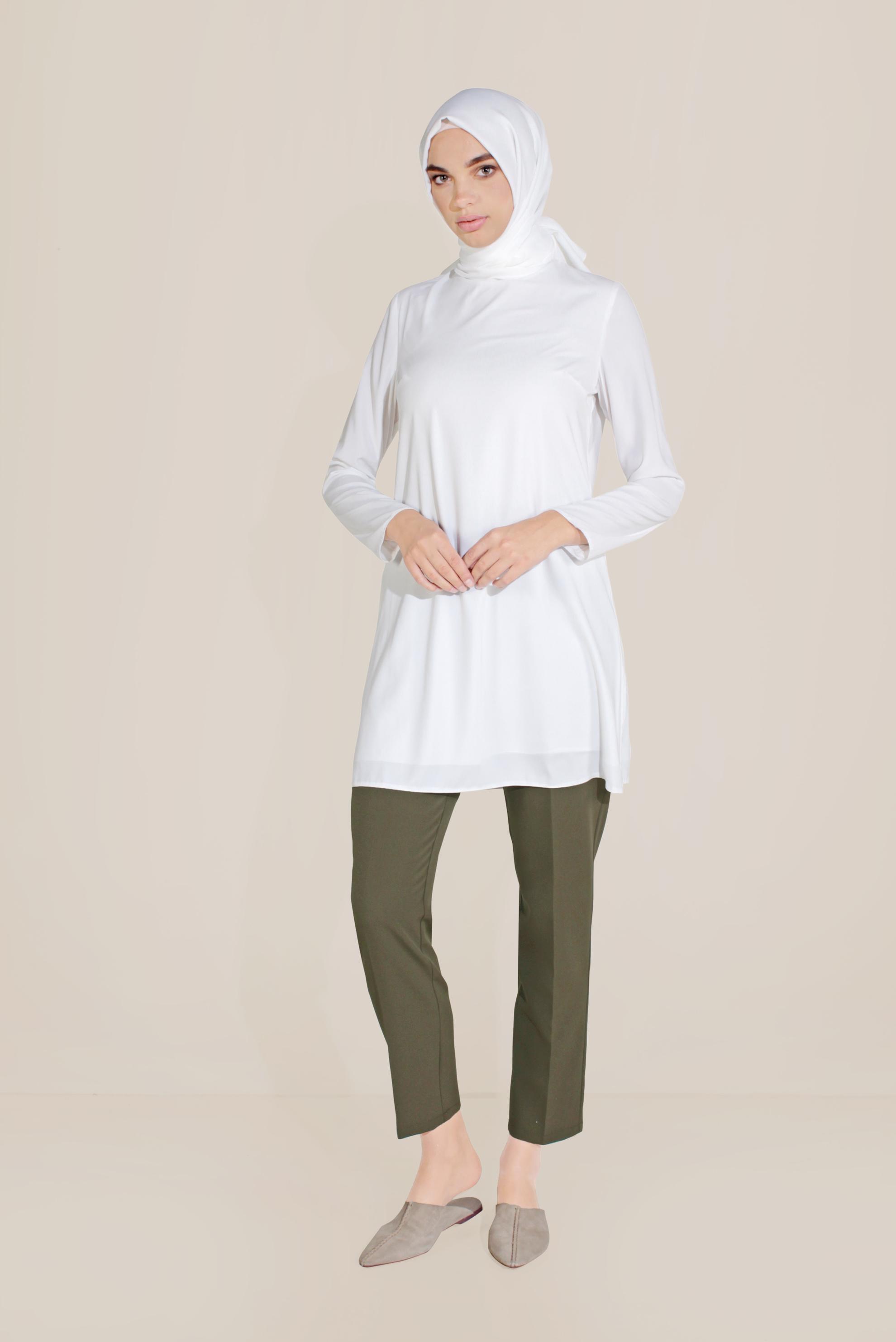 Tesettür giyim HAKİ YÜKSEK BEL KLASİK PANTOLON 70092 