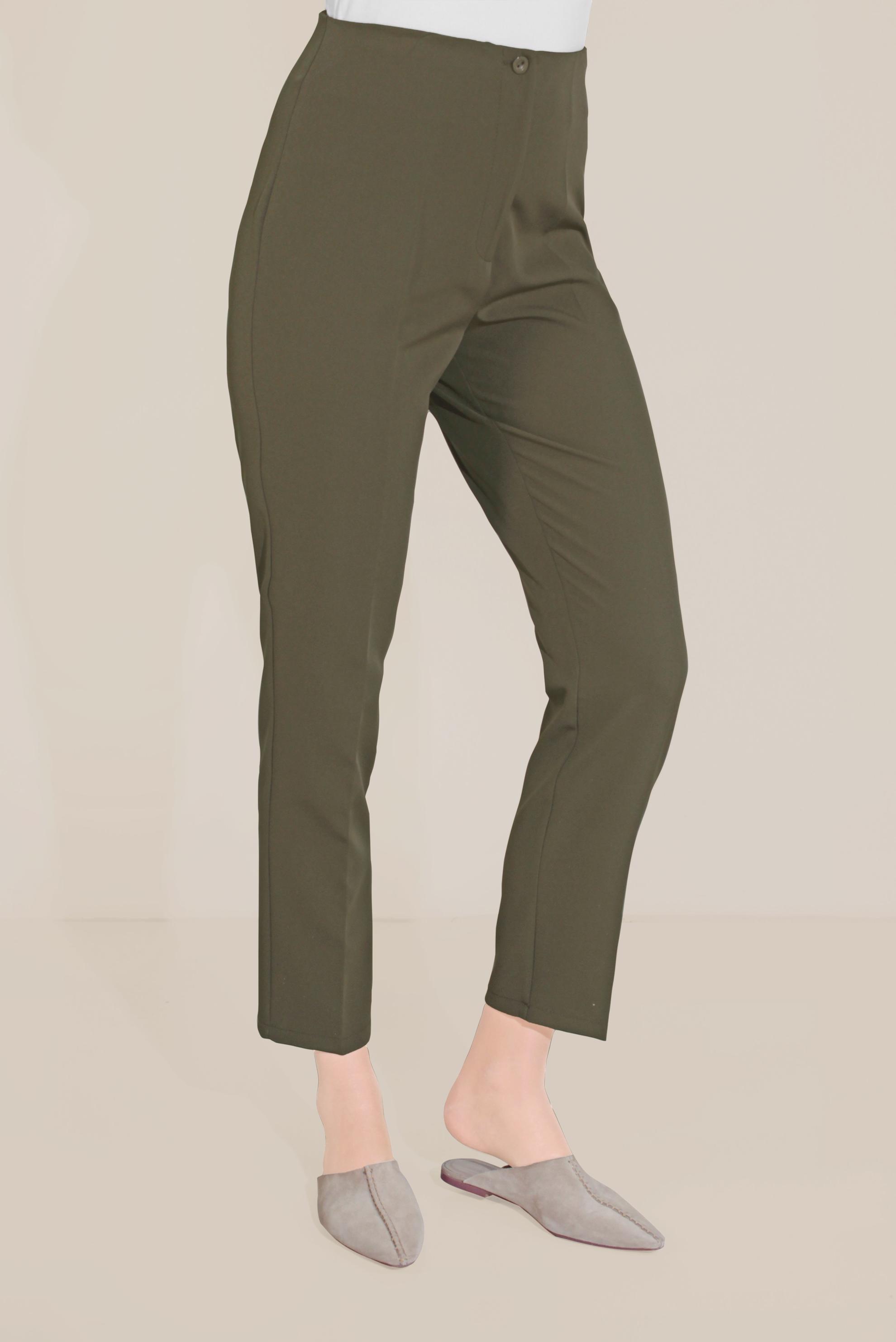 Tesettür giyim HAKİ YÜKSEK BEL KLASİK PANTOLON 70092 