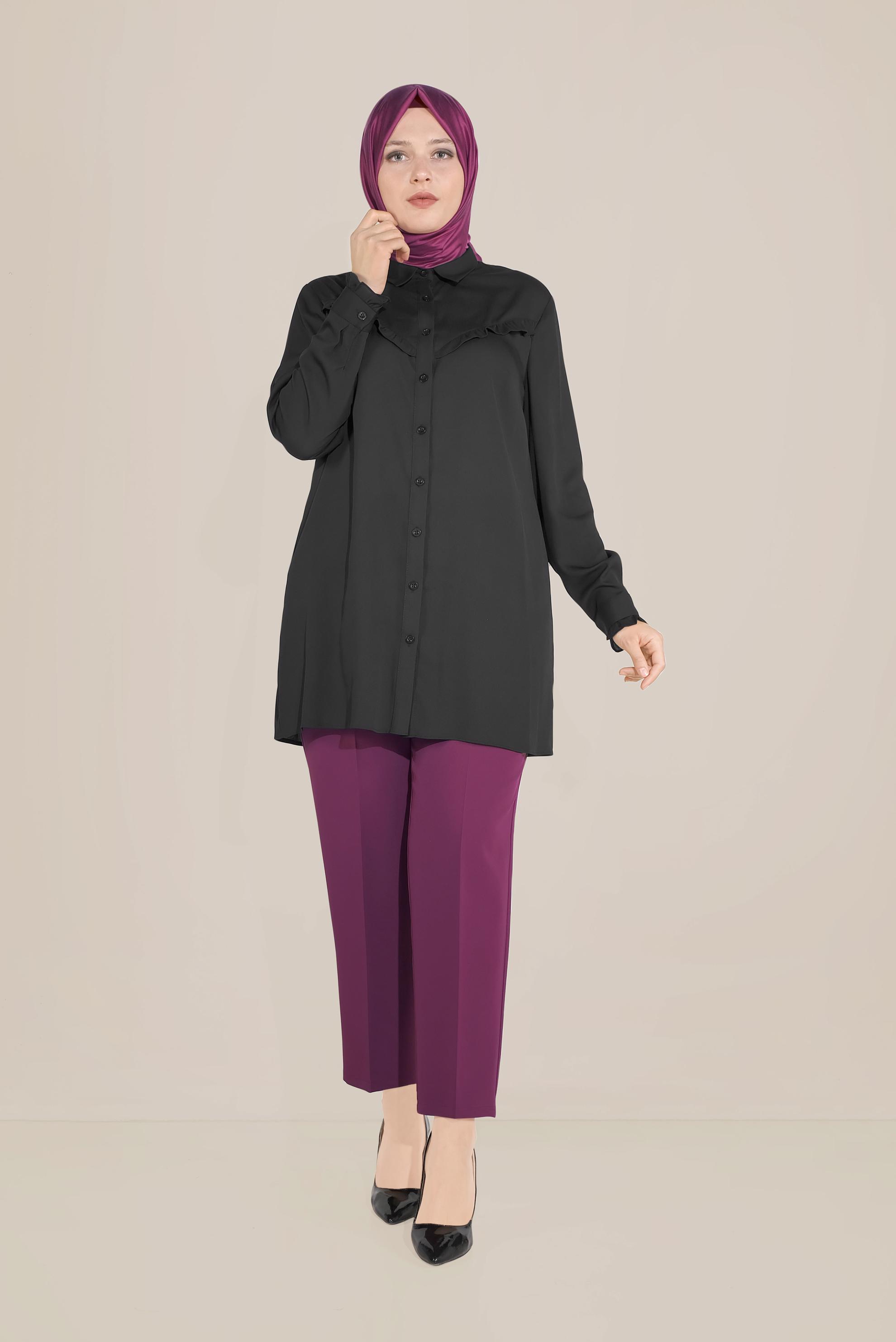Tesettür giyim MOR KLASİK KESİM DÜĞMELİ PANTOLON 70099 