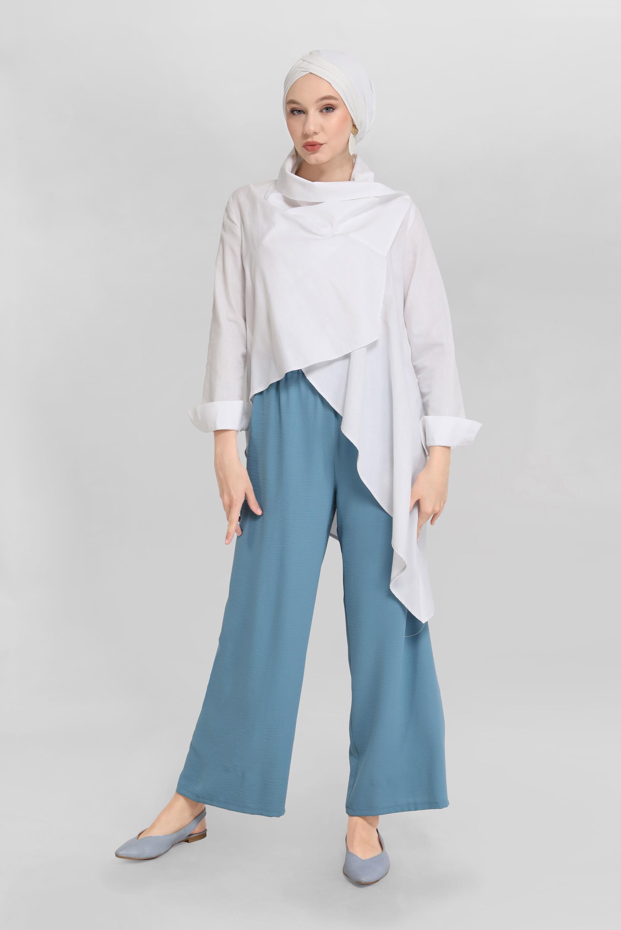 Tesettür giyim MAVİ BOL KESİM PANTOLON 70160 