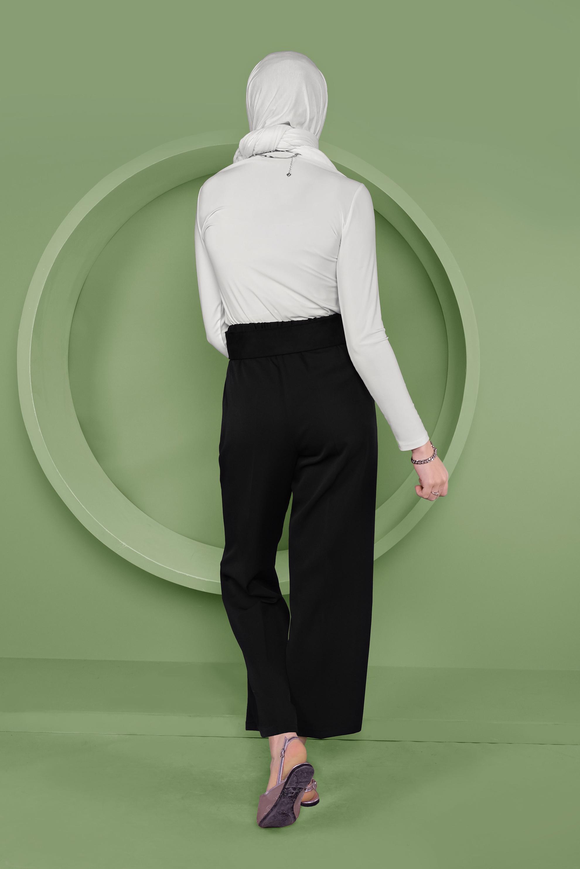 Tesettür giyim SİYAH BEL KISMI LASTİKLİ PANTOLON 70161