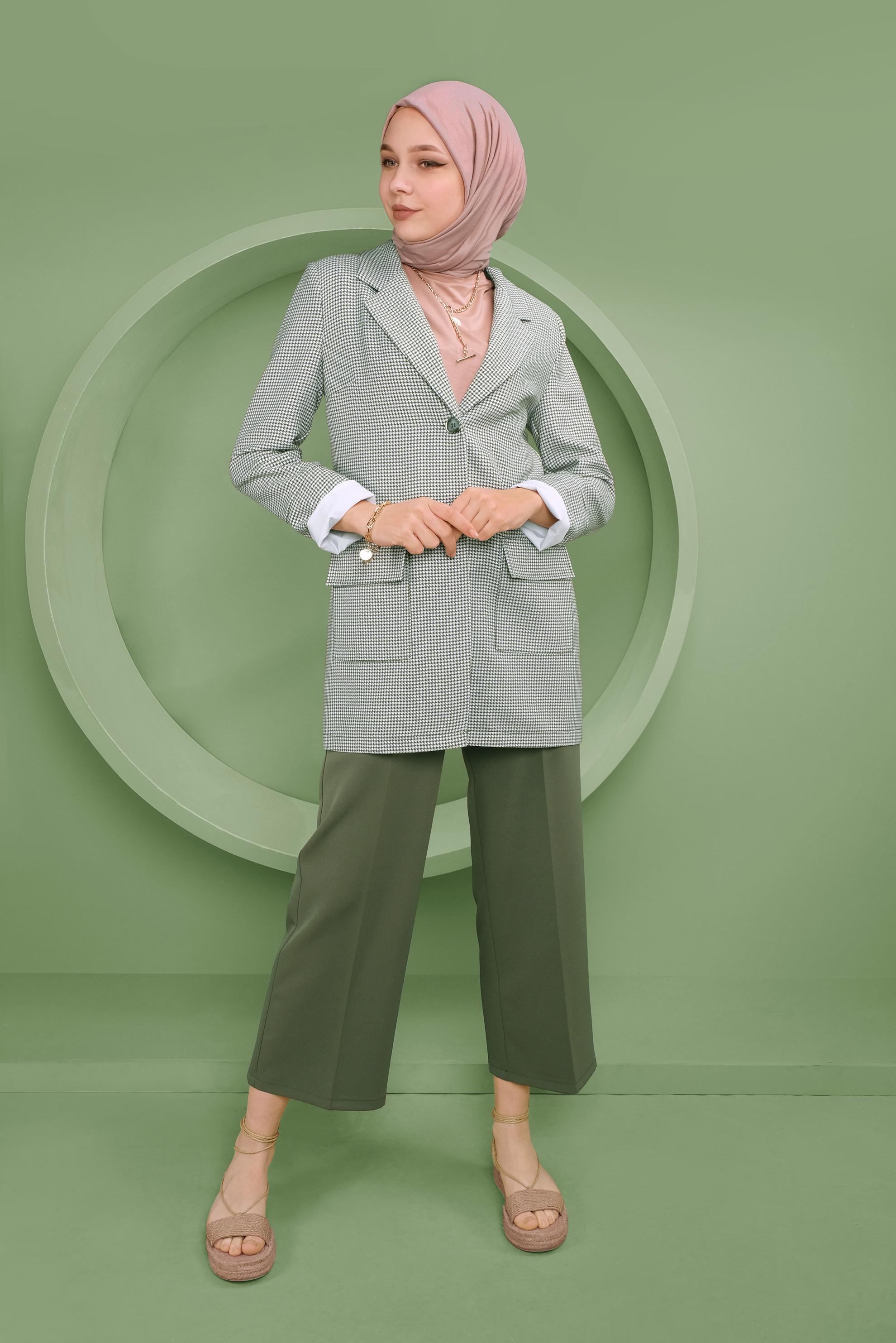 Tesettür giyim HAKİ BEL KISMI LASTİKLİ PANTOLON 70161