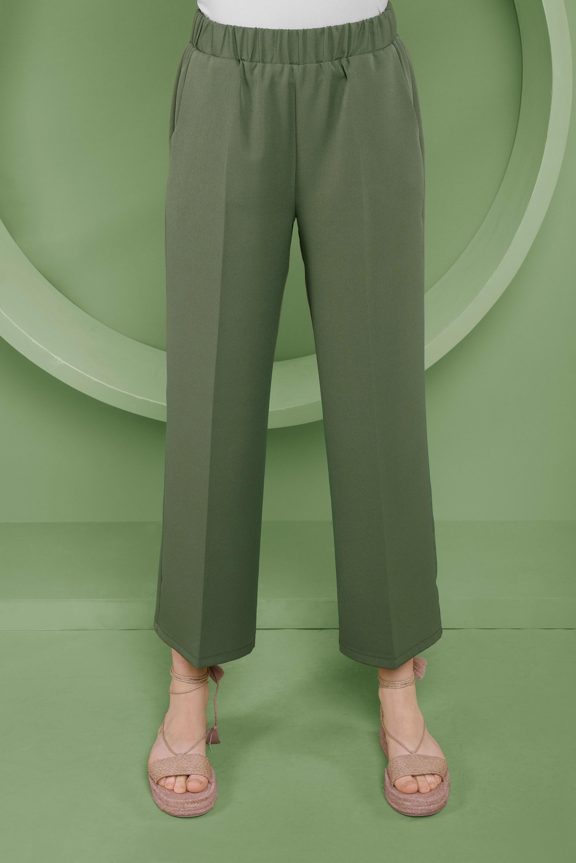 Tesettür giyim HAKİ BEL KISMI LASTİKLİ PANTOLON 70161