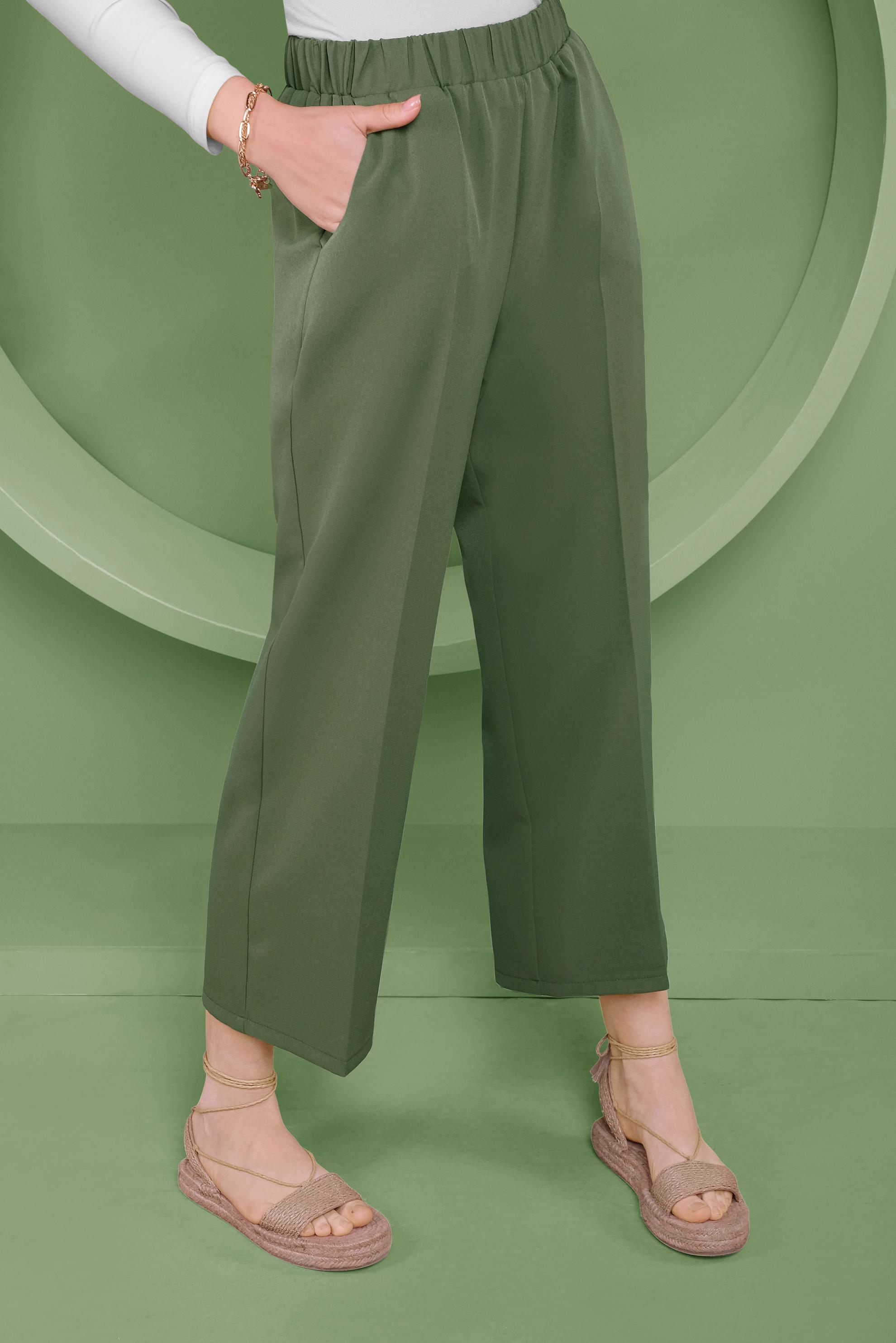 Tesettür giyim HAKİ BEL KISMI LASTİKLİ PANTOLON 70161